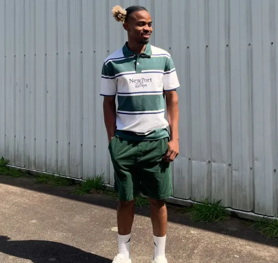 Polo rayé coupe ample manches courtes blanc homme
