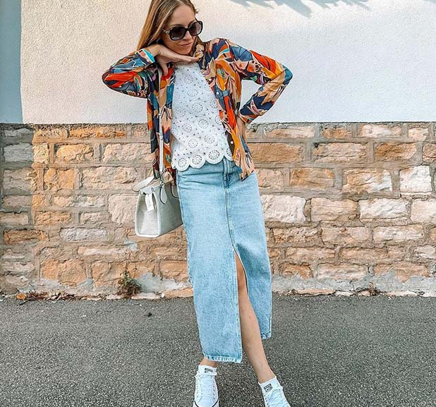 Jupe midi droite en jean