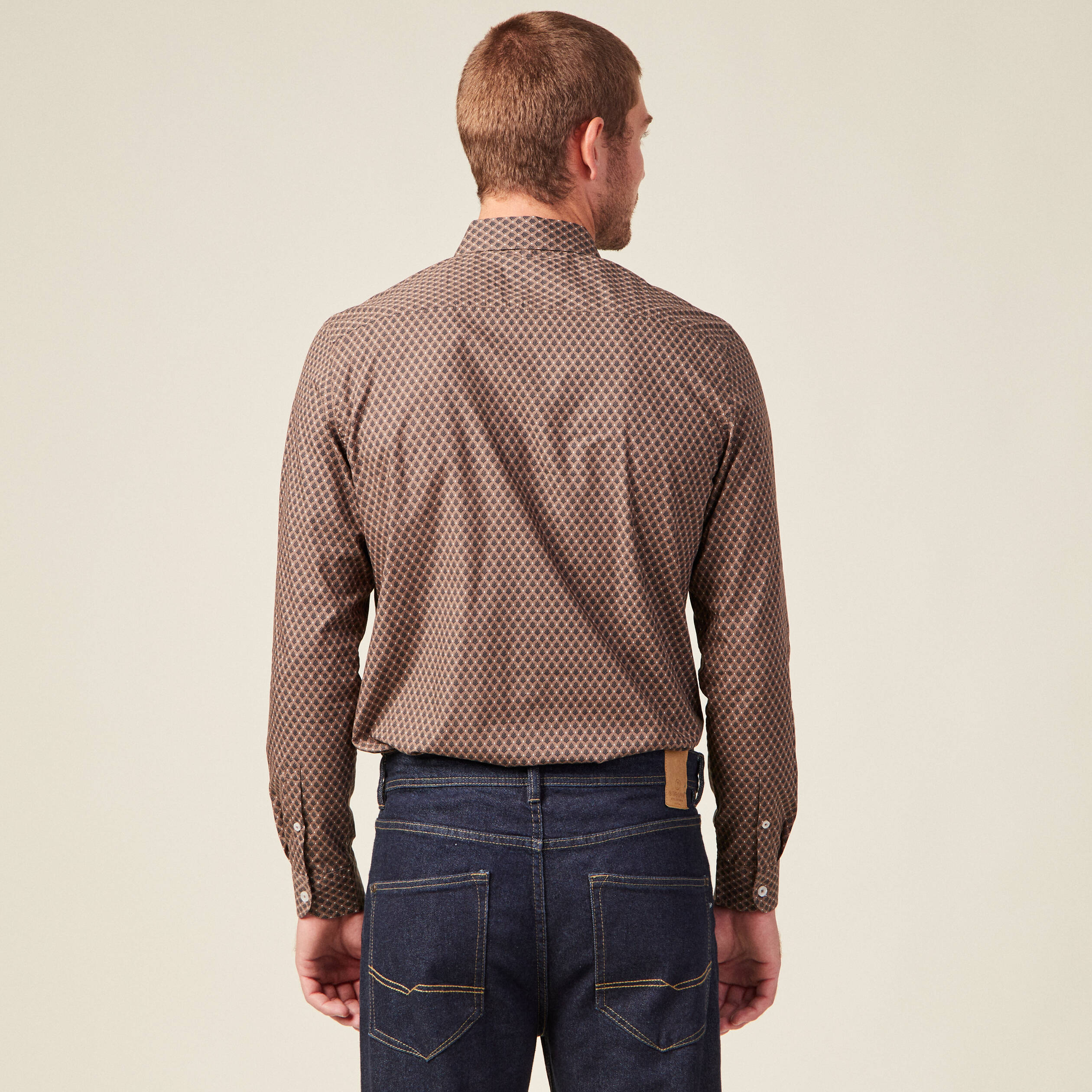 Chemise en coton manches longues marron homme