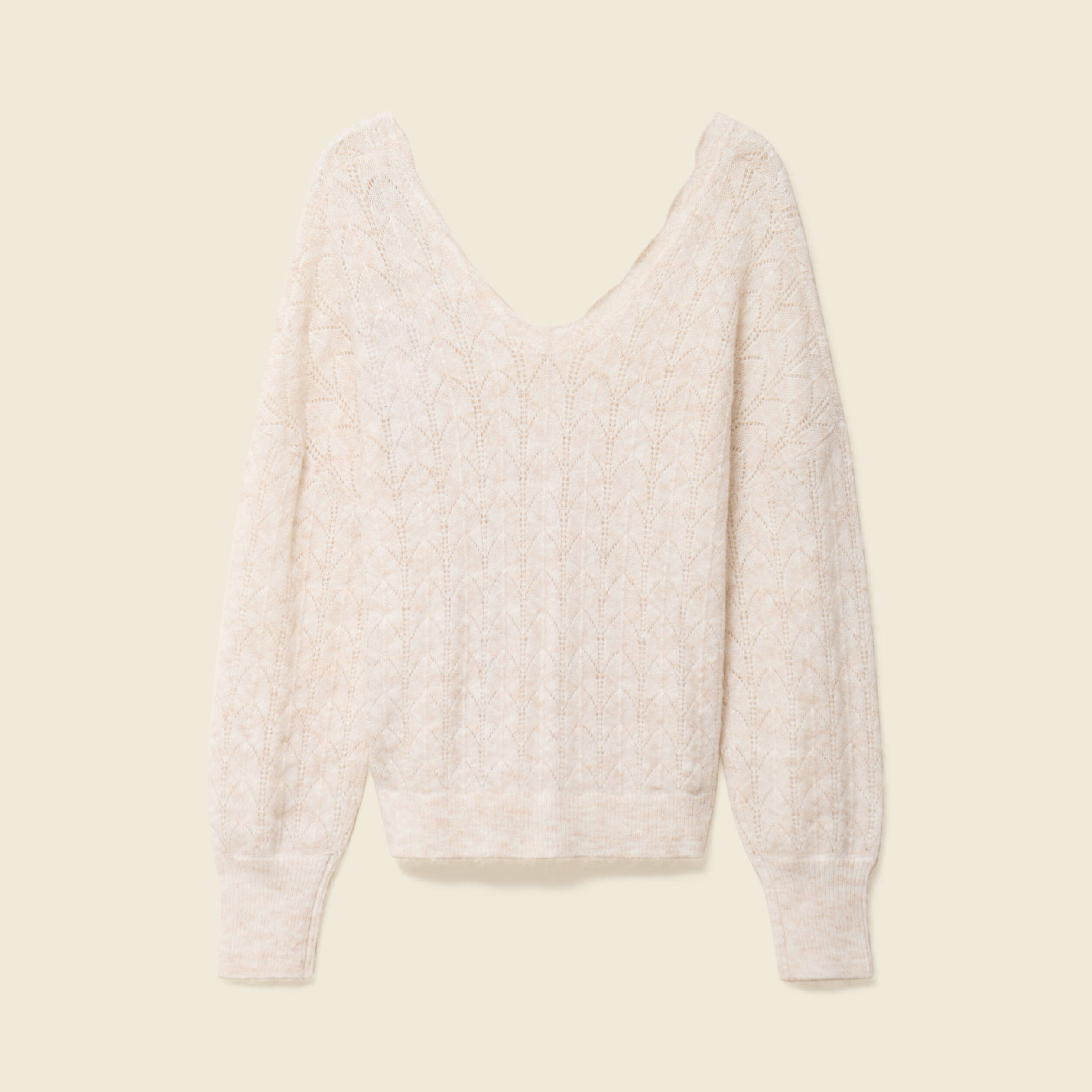 Gilet ajour&eacute; col V manches longues ecru femme