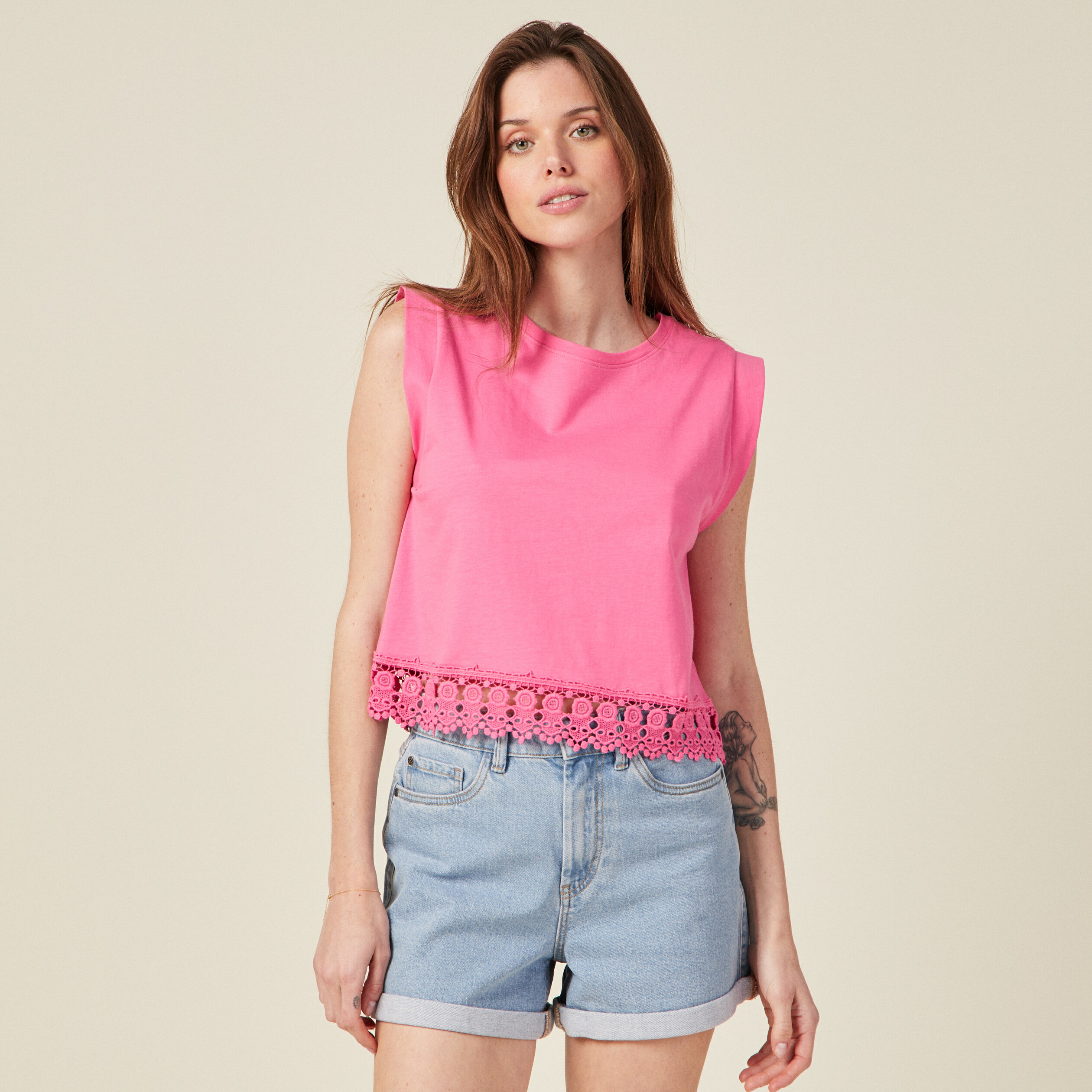 Débardeur bretelles larges rose fushia femme