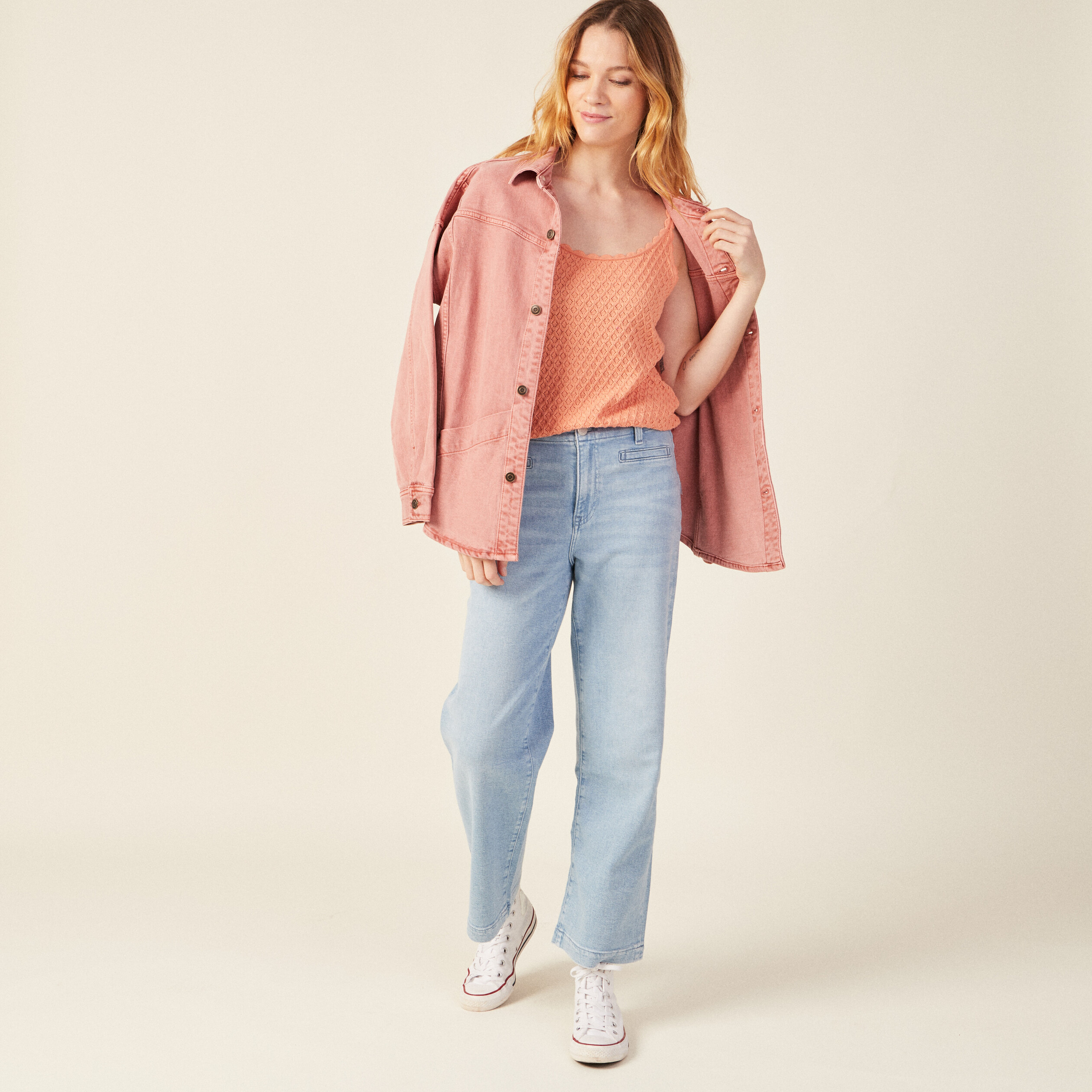 Débardeur bretelles larges rose clair femme