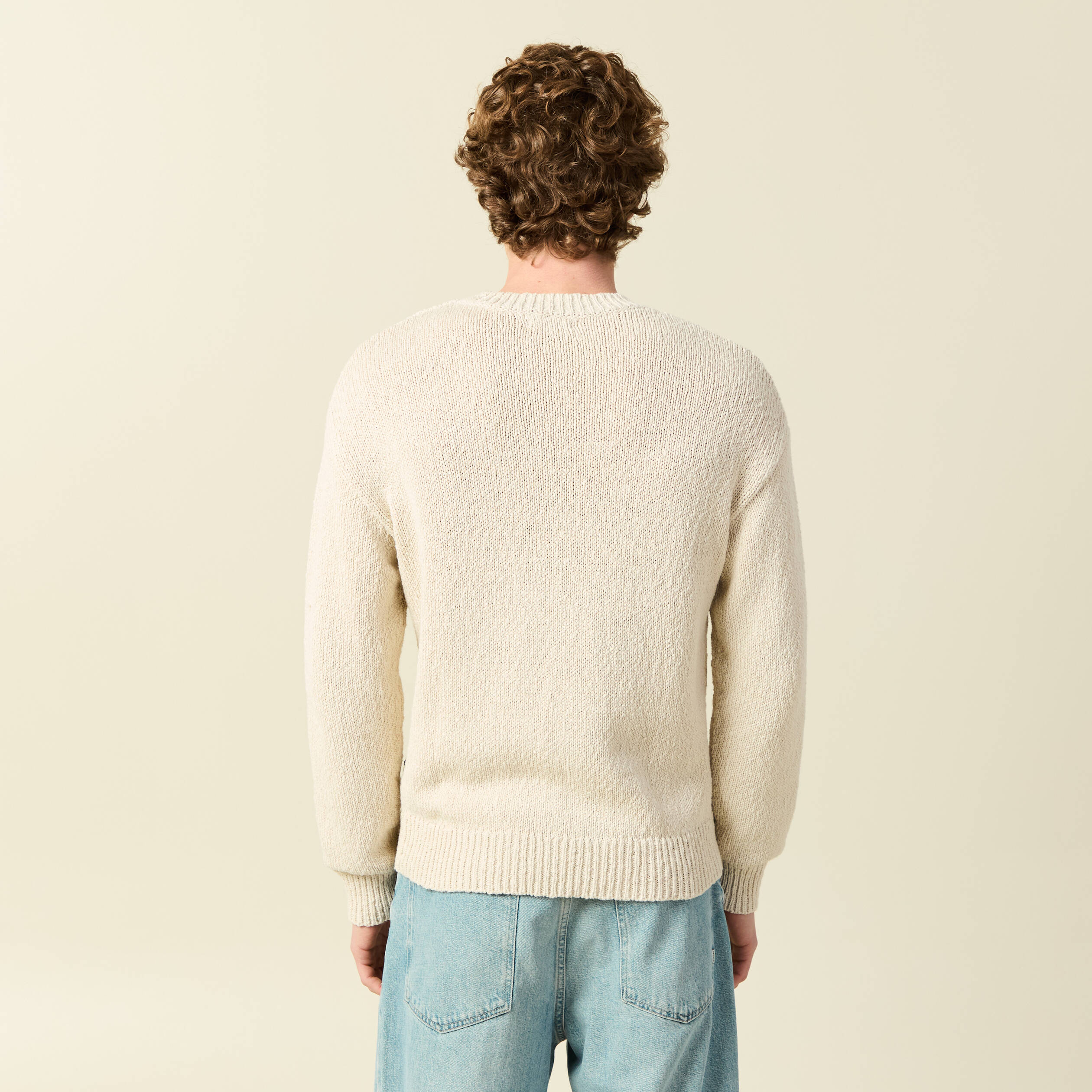 Pull col rond manches longues en coton sable homme