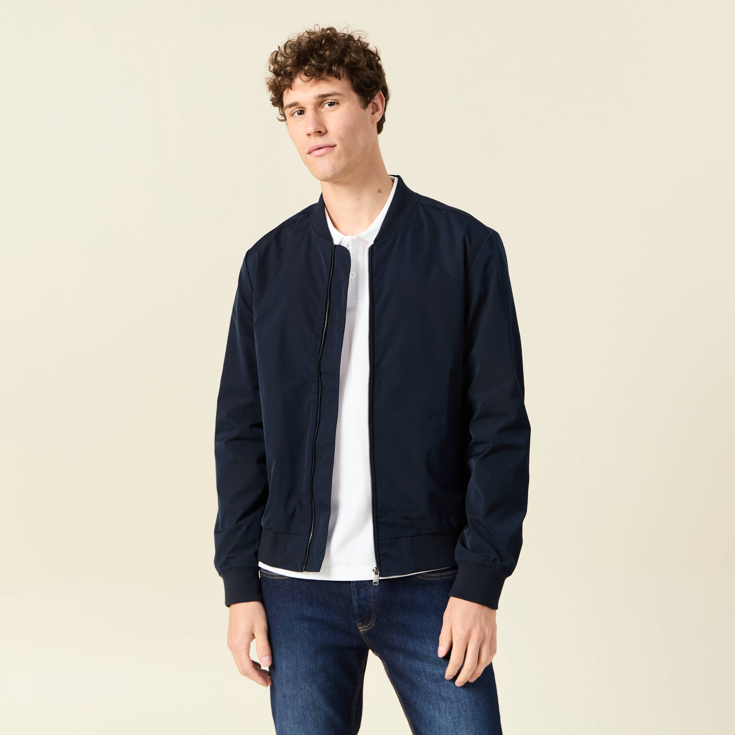 Blouson court manches longues doubl&eacute; bleu marine homme