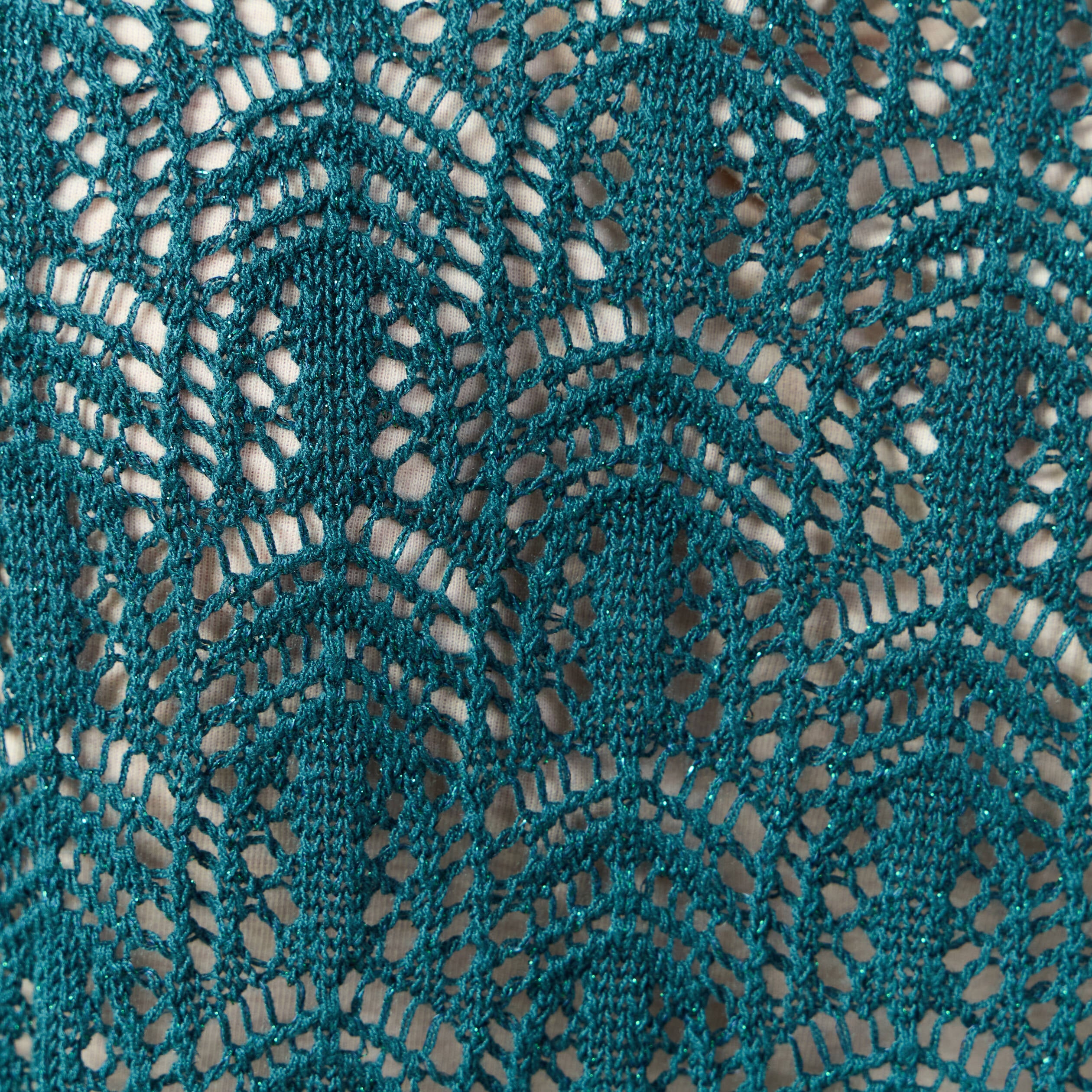 Pull ajour&eacute; manches longues col rond vert canard femme