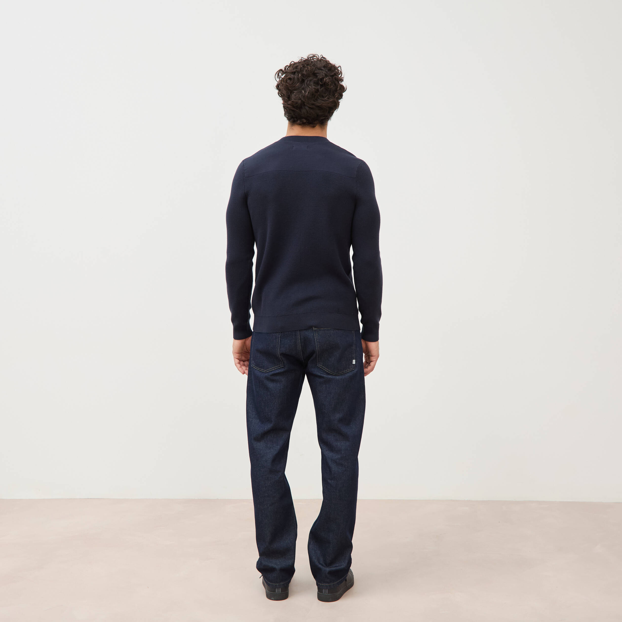 Pull manches longues col rond bleu marine homme
