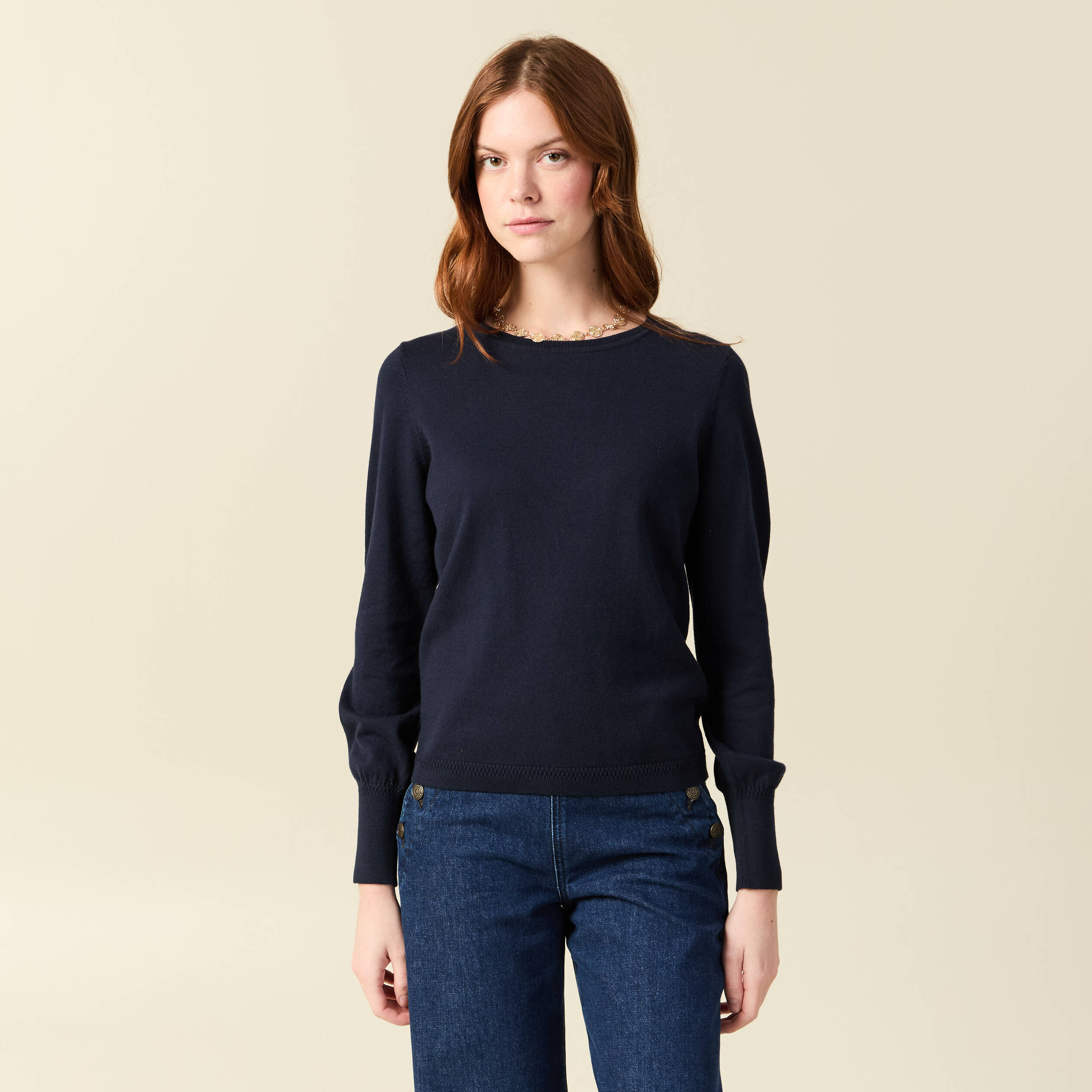 Pull manches longues bleu marine femme
