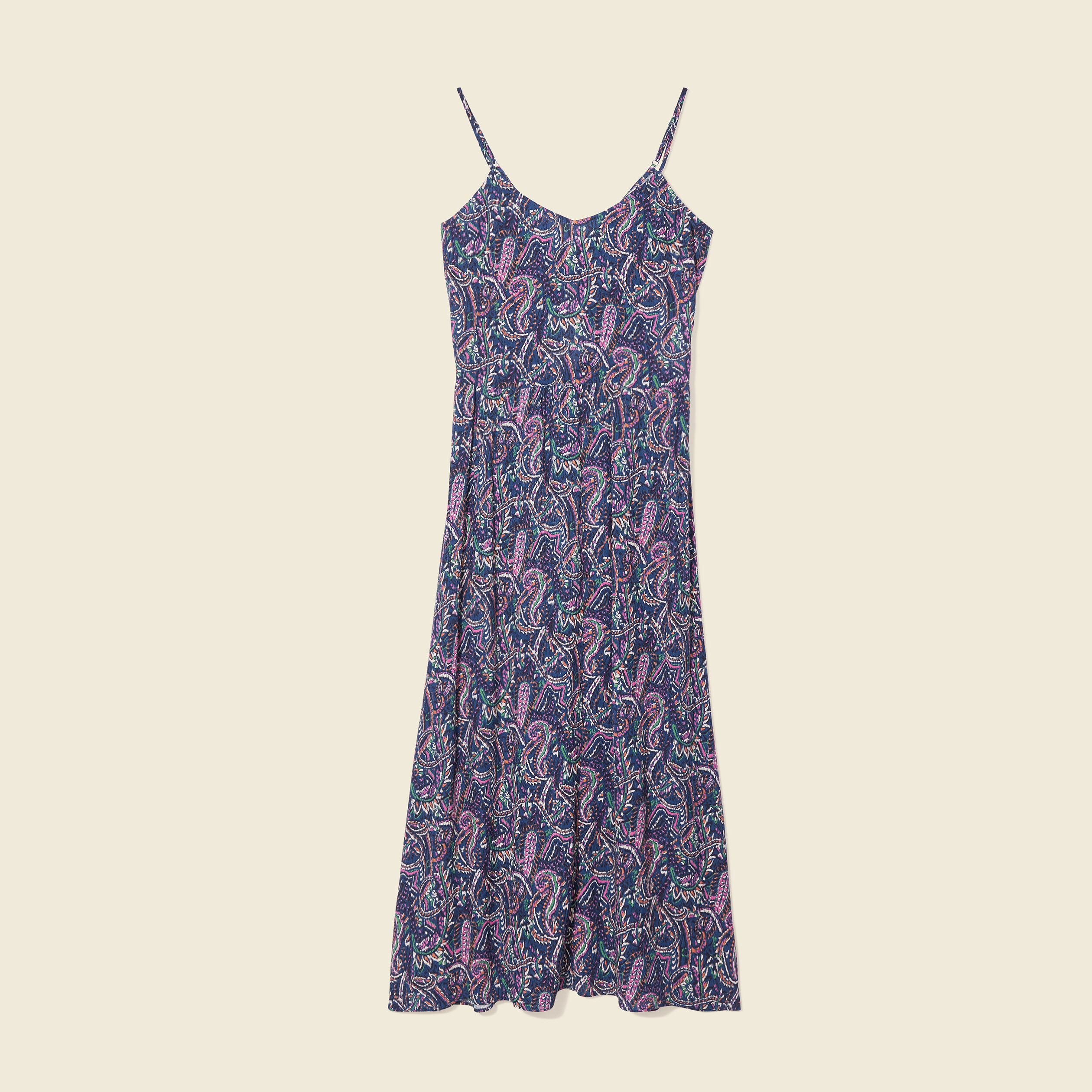 Robe longue droite à bretelles bleu femme