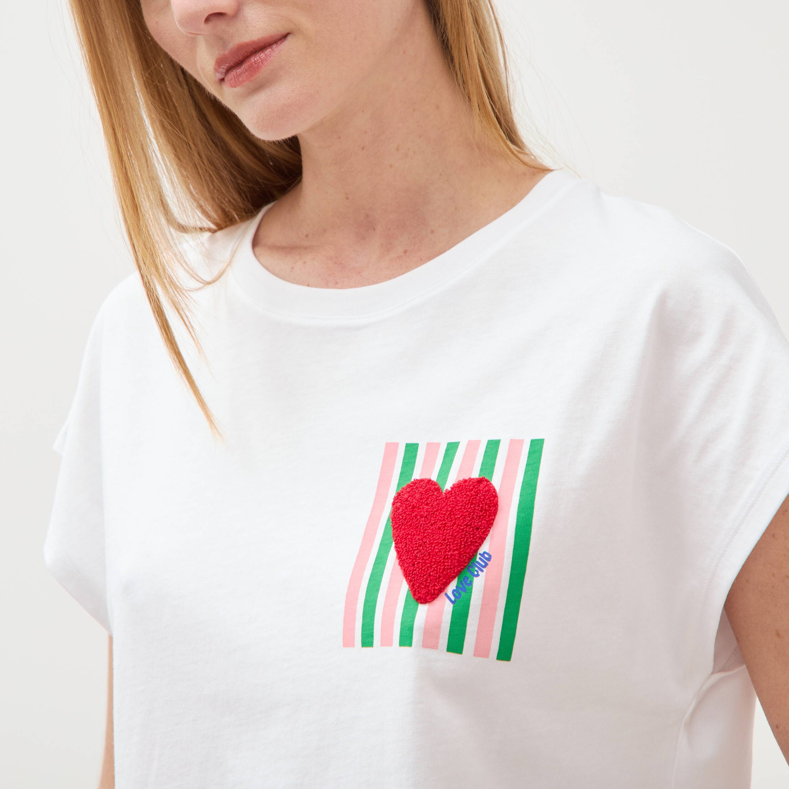 T-shirt droit col rond manches courtes blanc femme