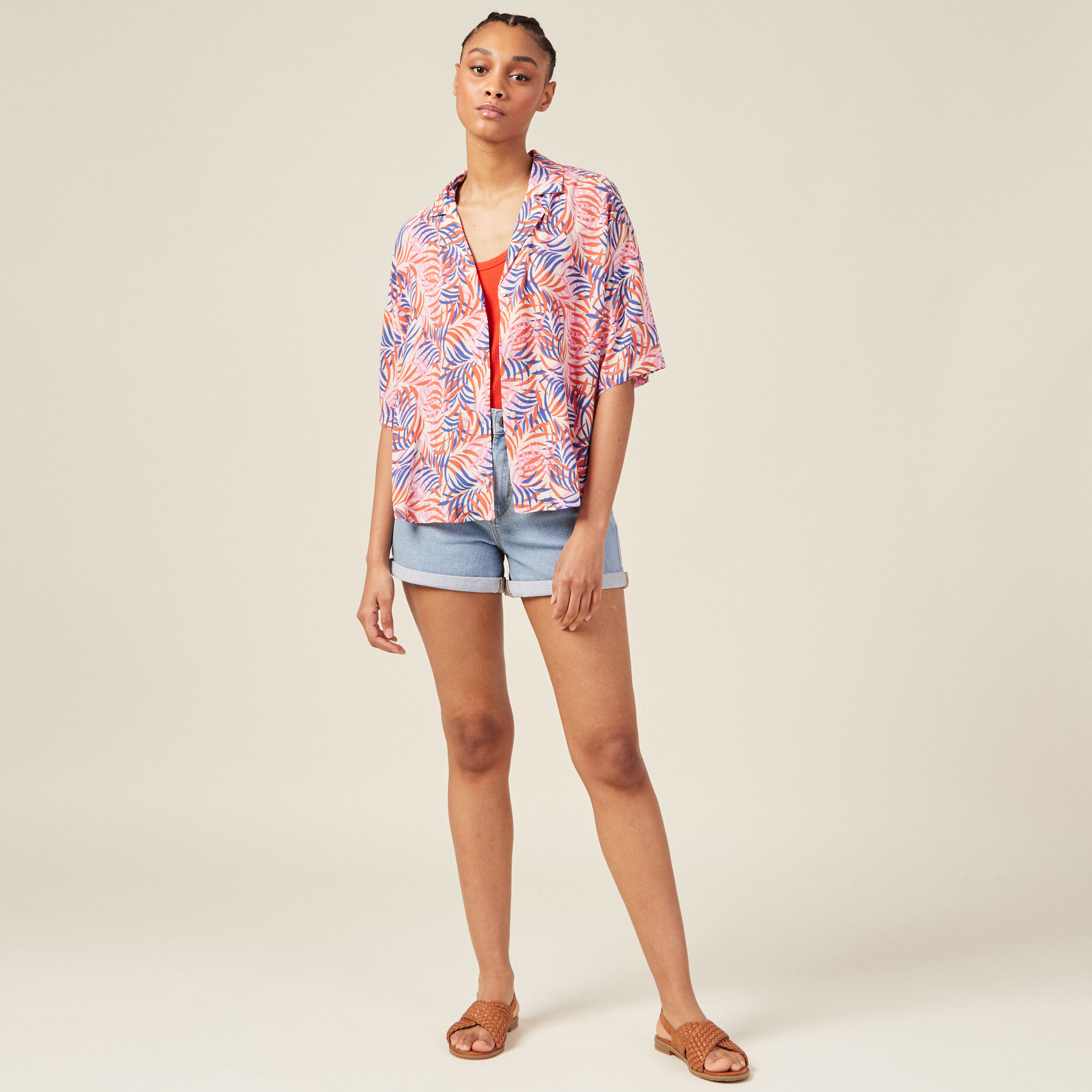 Chemise manches courtes multicolore femme