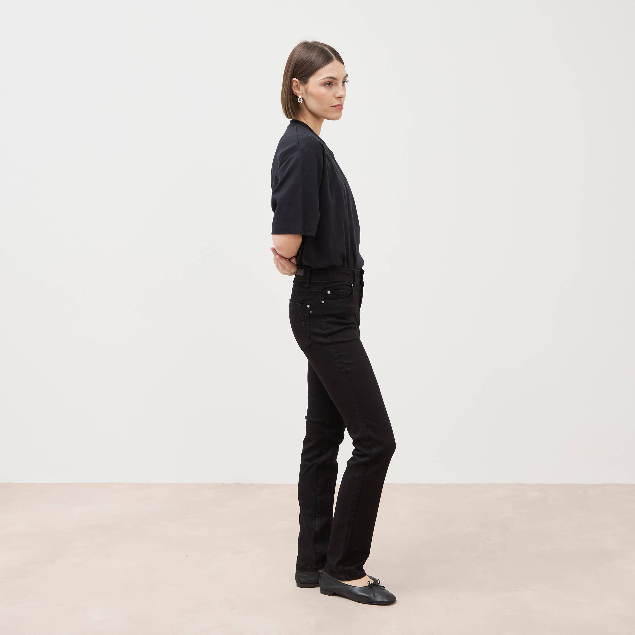 Jeans regular 5 poches denim noir femme