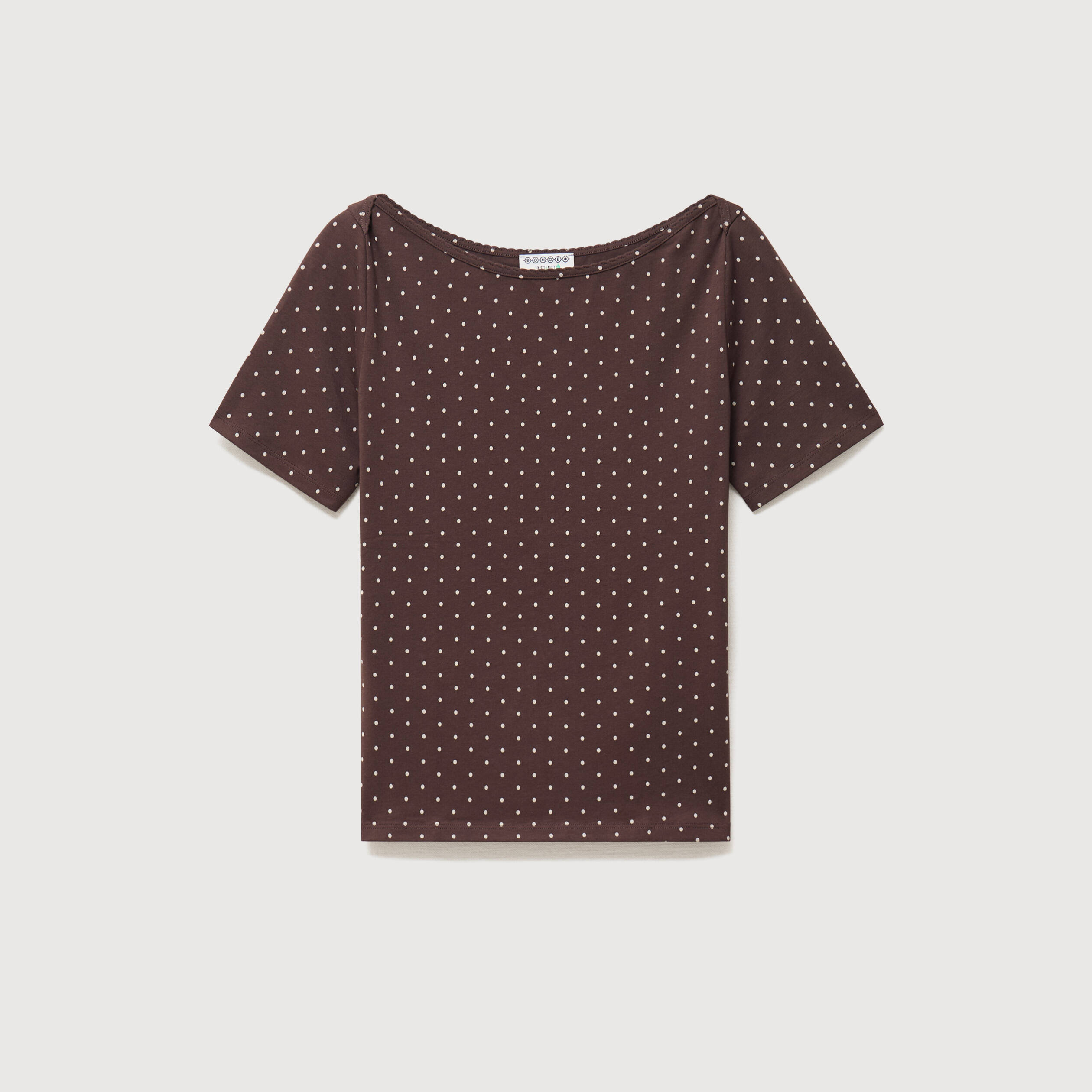T-shirt ajust&eacute; manches courtes marron femme