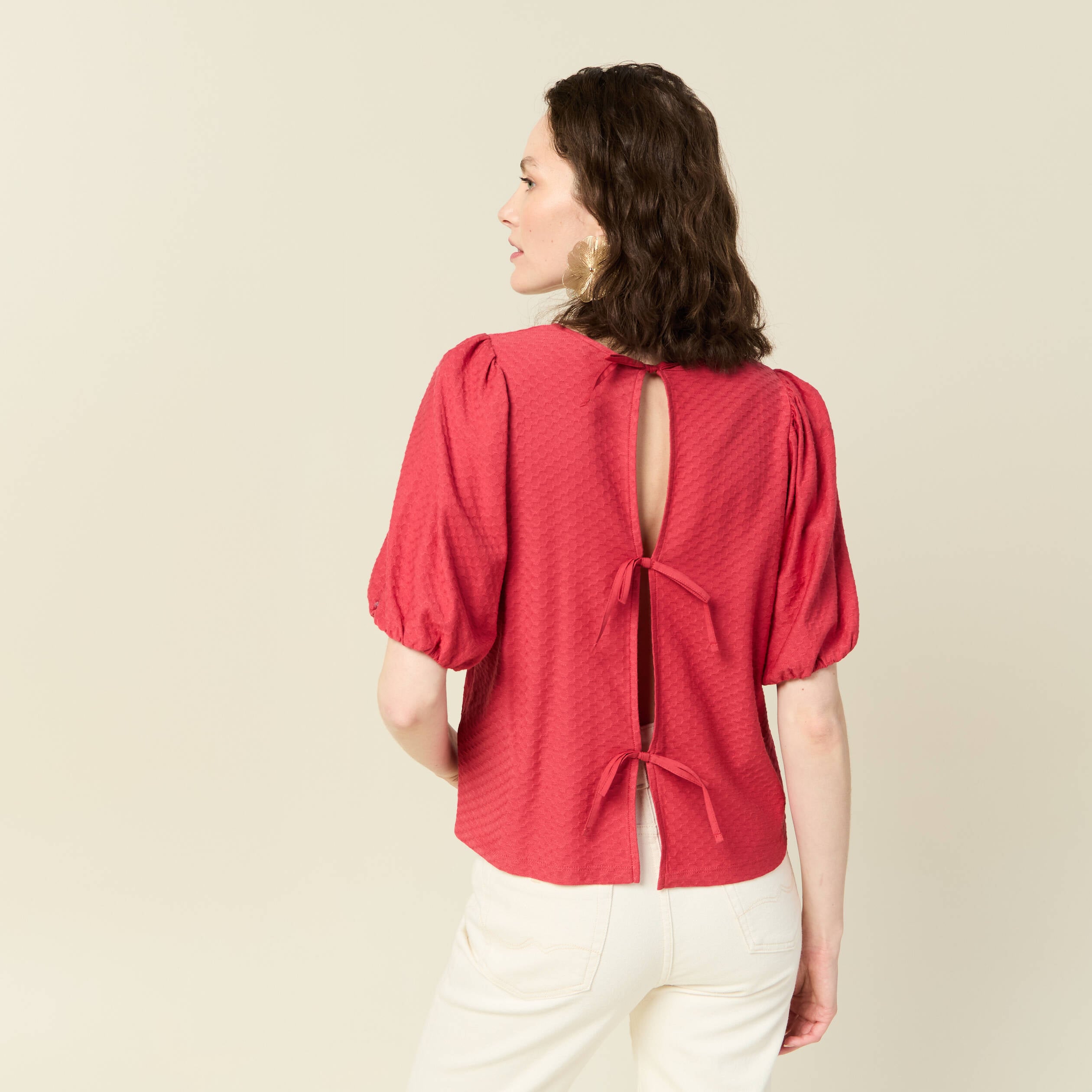 T-shirt manches courtes rouge fonc&eacute; femme