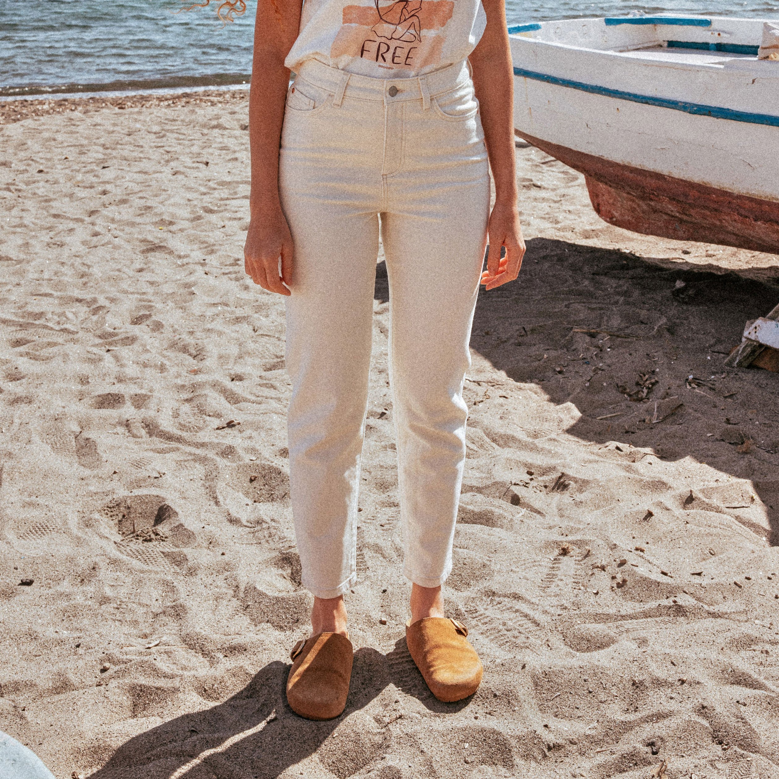 jeans mom 78eme ecru femme Jeans mom 7/8ème ecru femme