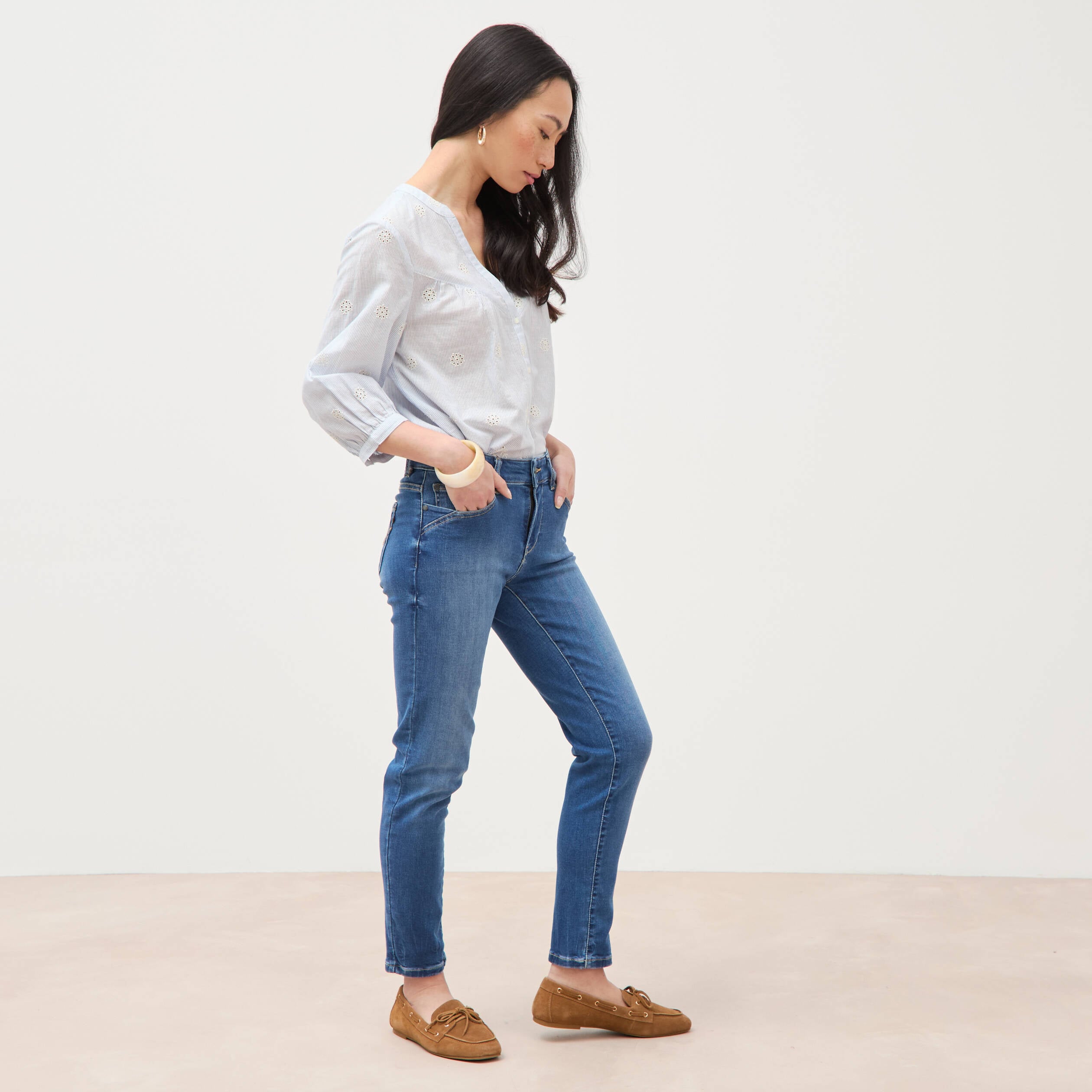 Jeans slim 7/8&egrave;me denim stone femme
