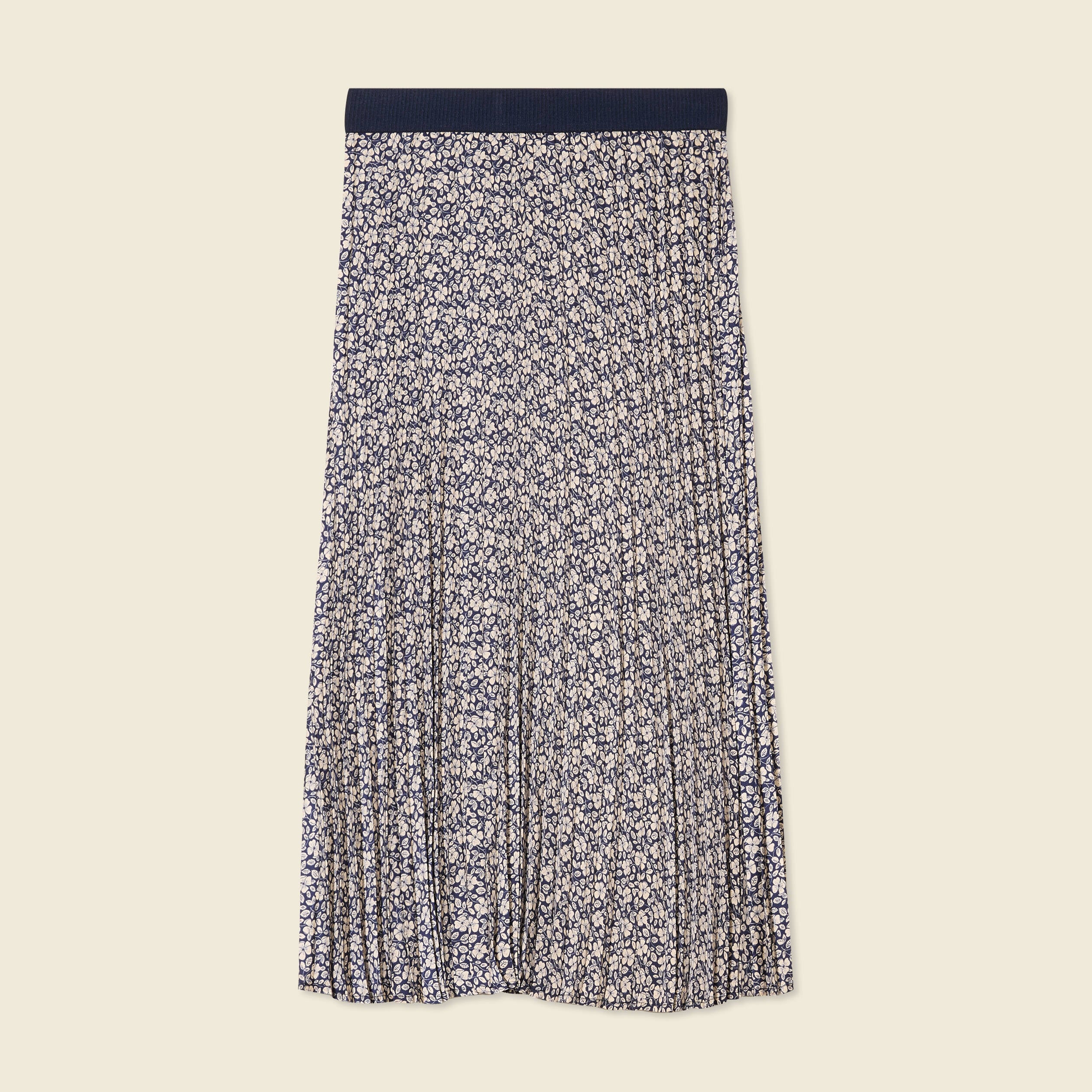 Jupe longue droite pliss&eacute;e bleu marine femme