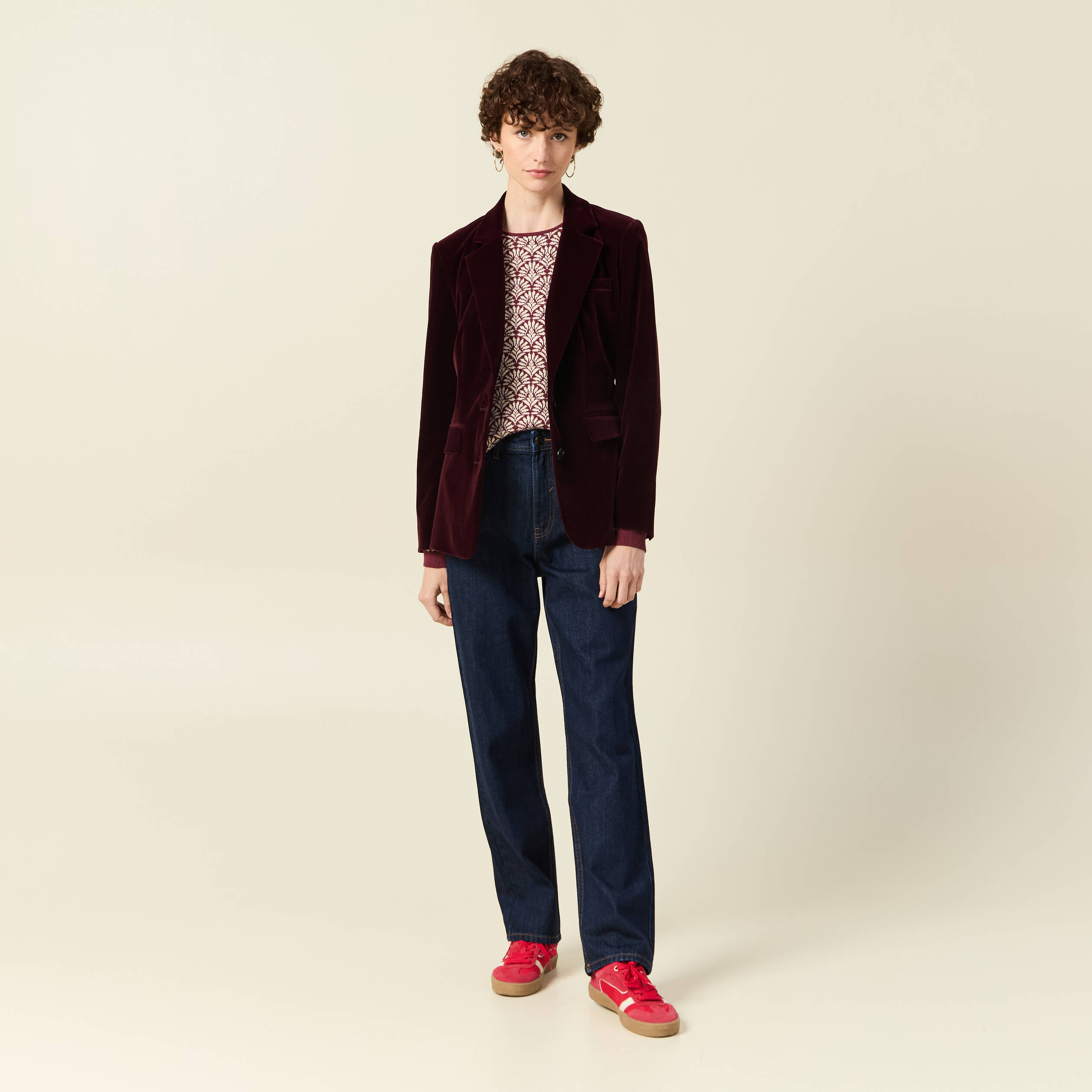 Veste blazer velours bordeaux femme
