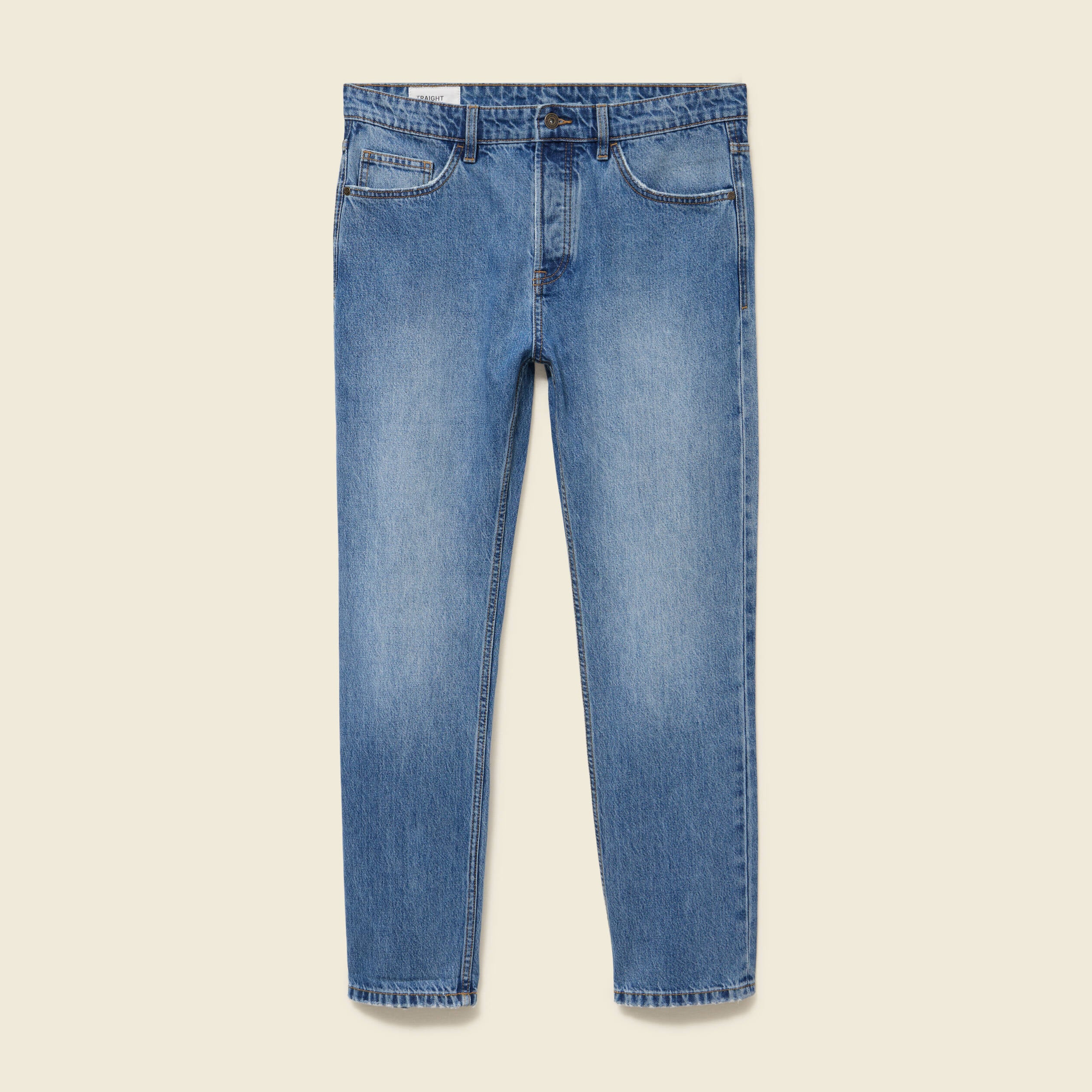 Jeans straight longueur 32 en coton denim stone homme