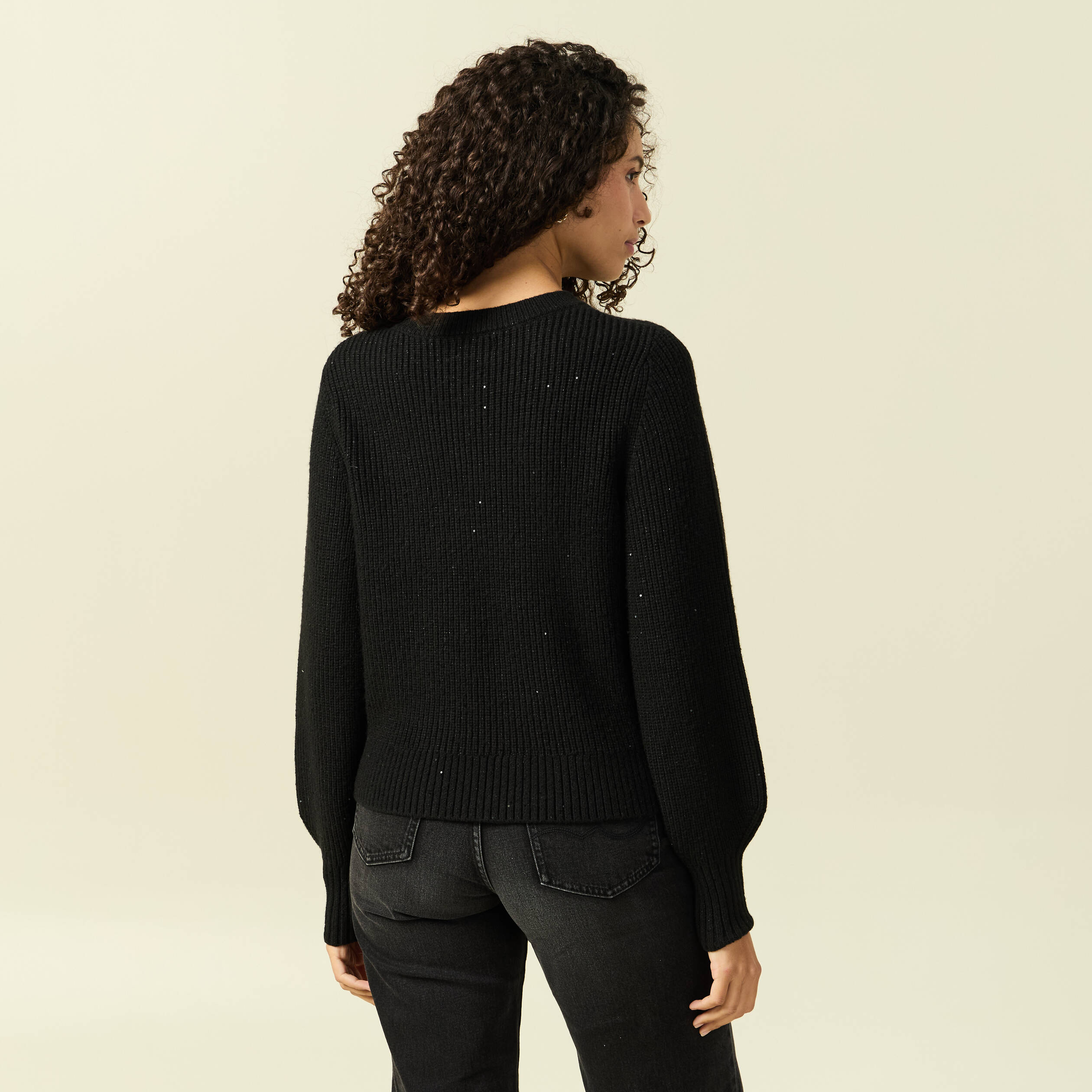 Pull Rayé Pour Femme - Col Rond - Manches Longues - Pull Ample - Couleur Moyenne - Pull Rayé Pour Femme, Noir , S