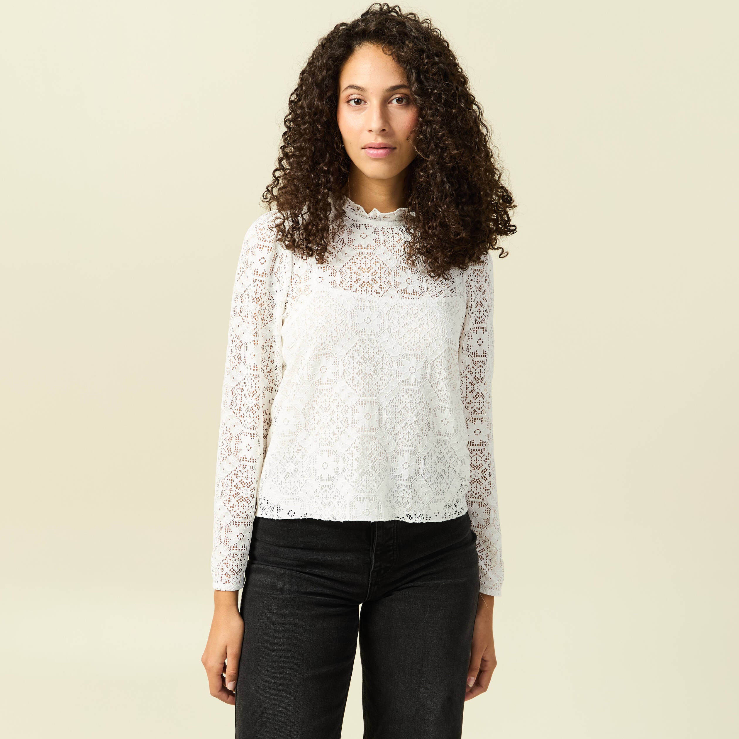 T-shirt droit court manches longues blanc femme