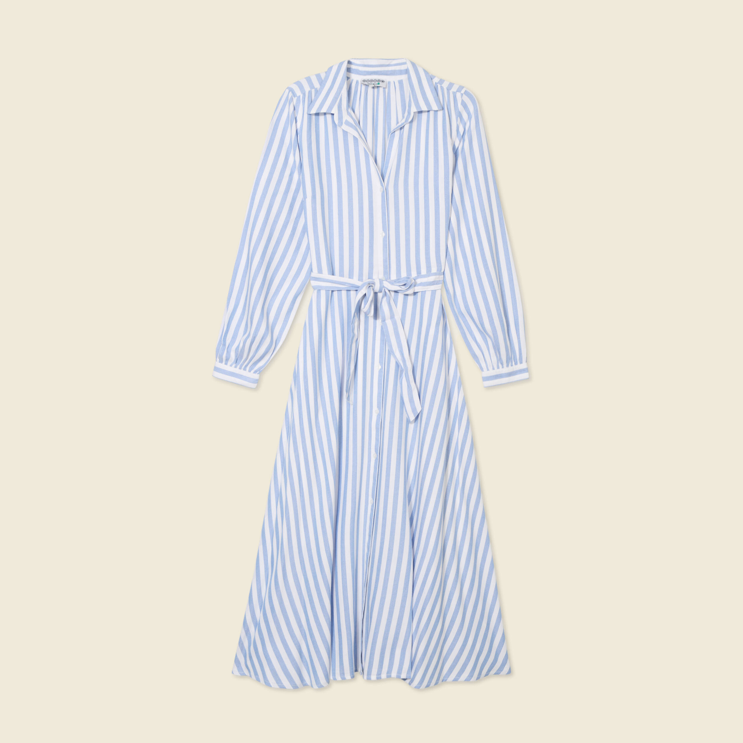 Robe longue &eacute;vas&eacute;e ceintur&eacute;e bleu ciel femme