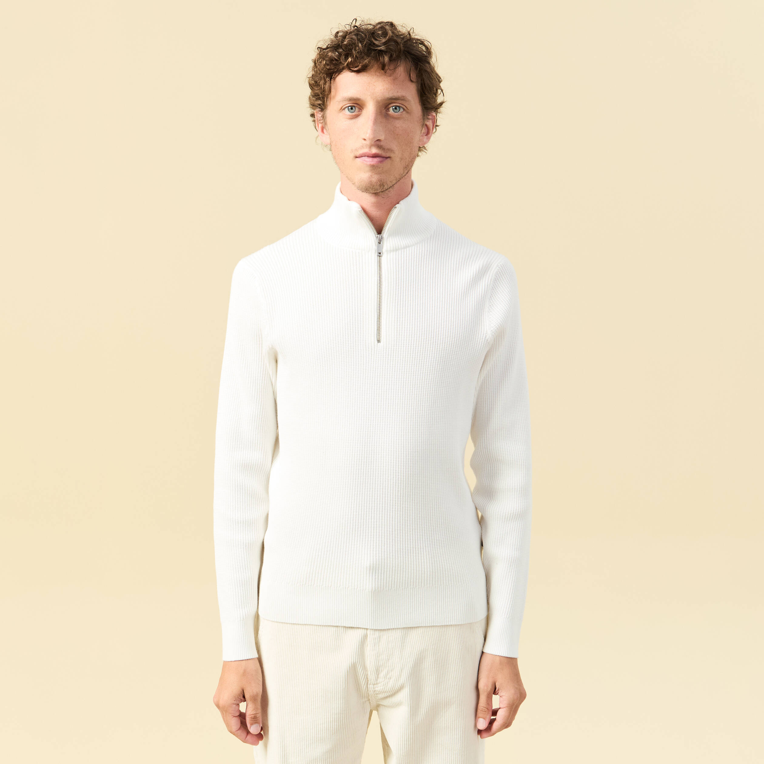 Pull col camionneur ecru homme