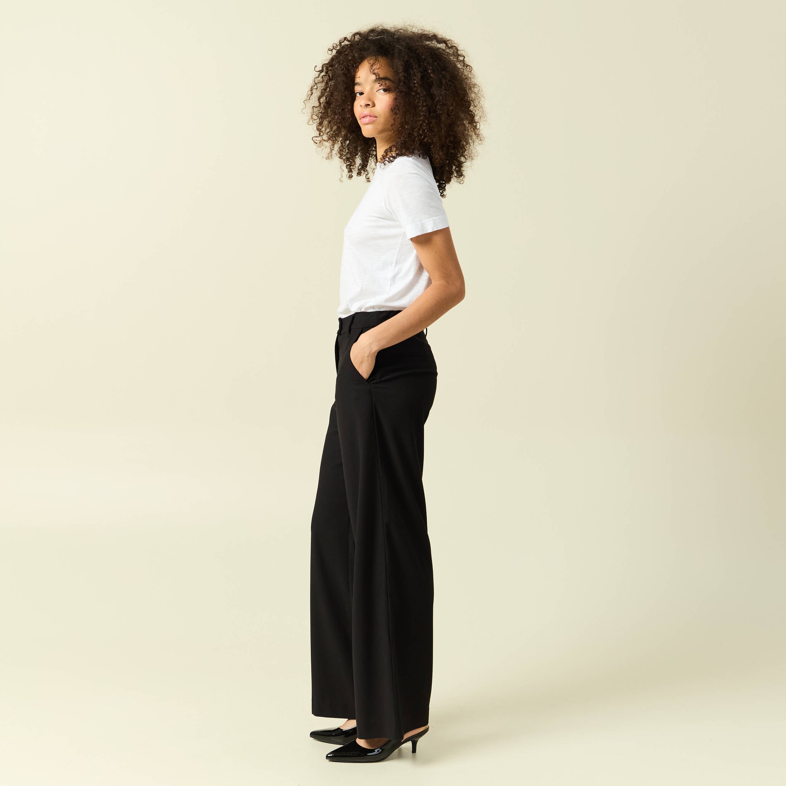 Pantalon loose taille standard fluide noir femme