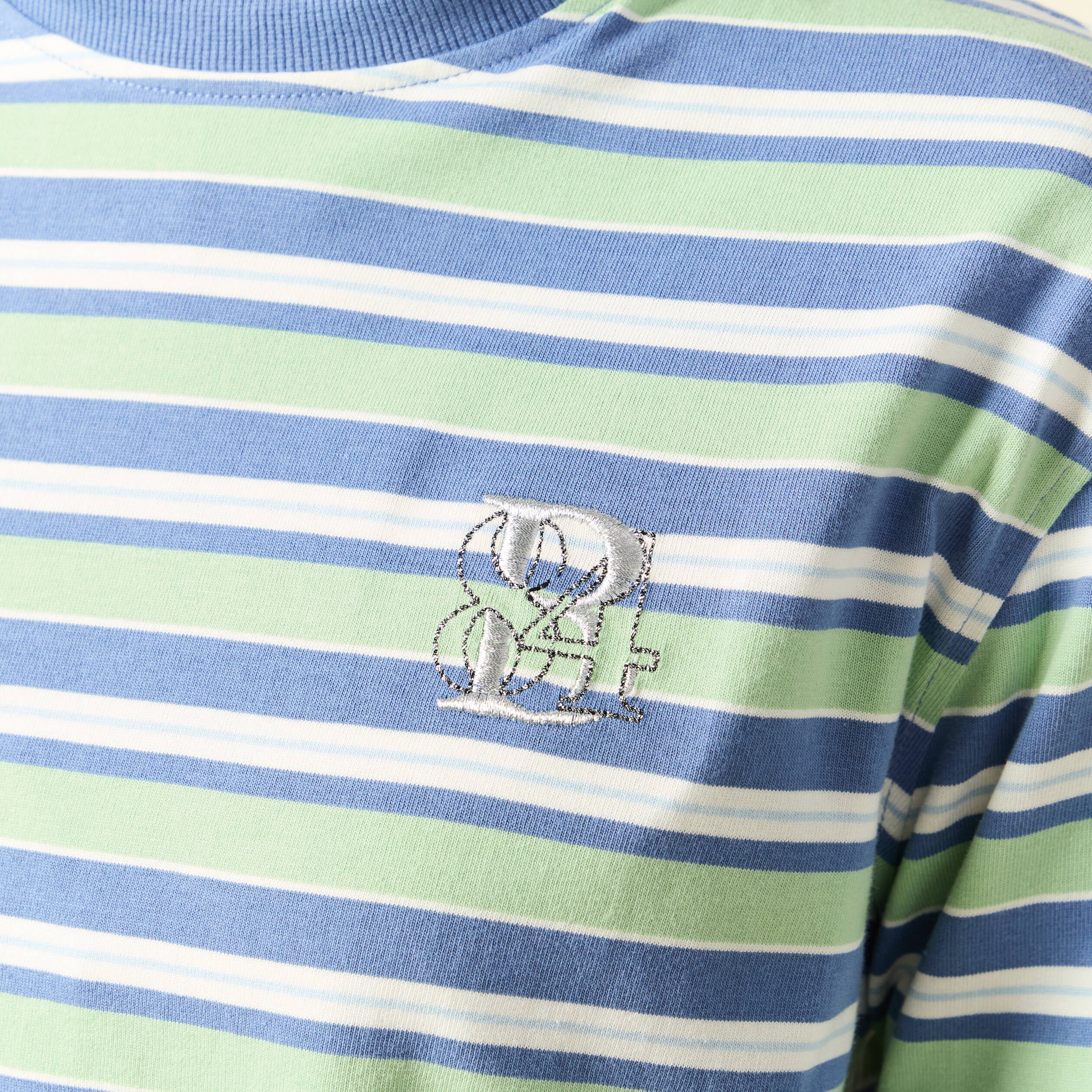 T-shirt ray&eacute; col rond manches longues vert menthe femme