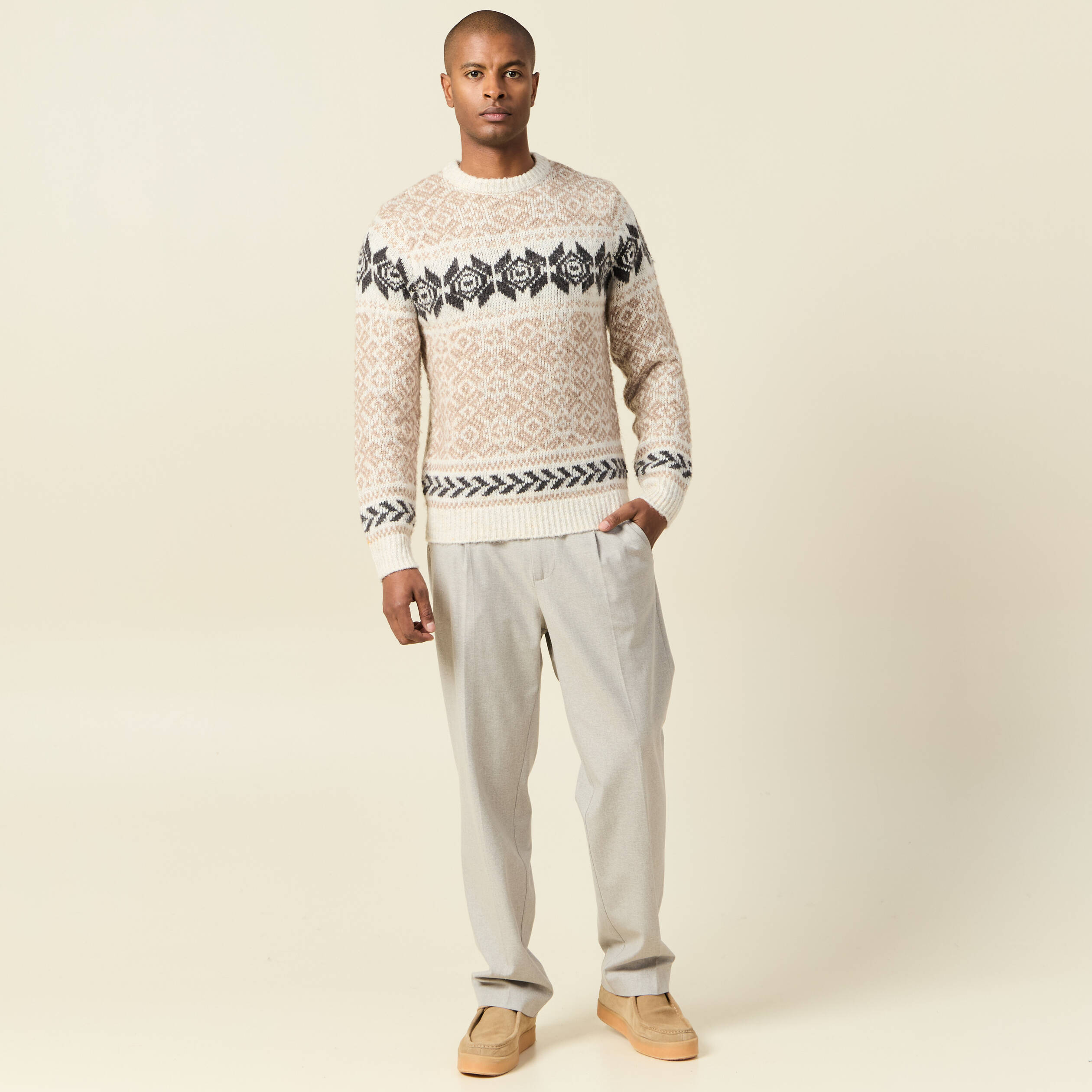 pull manches longues beige homme Pull manches longues beige homme