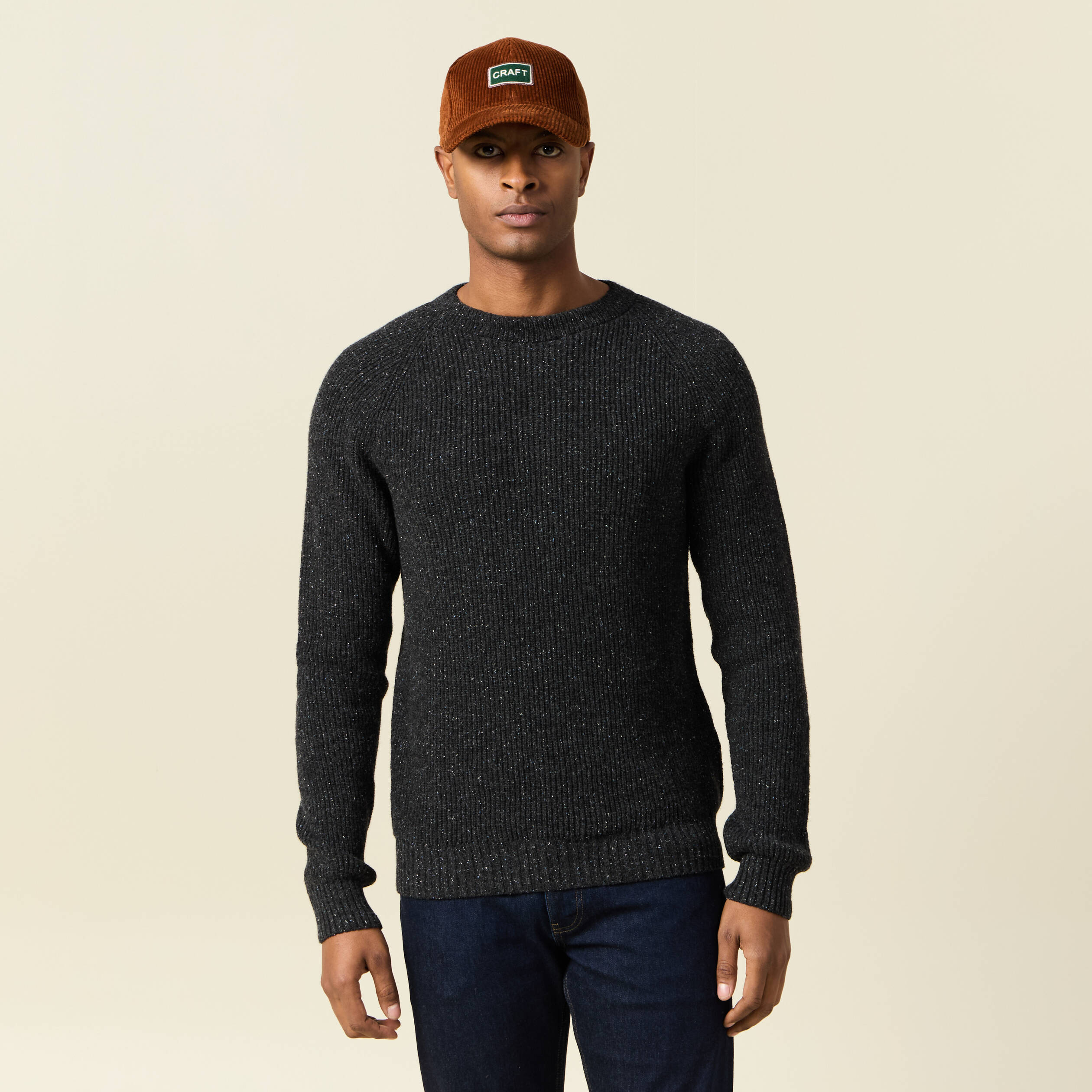 Pull manches longues fabriqu&eacute; en France gris fonc&eacute; homme