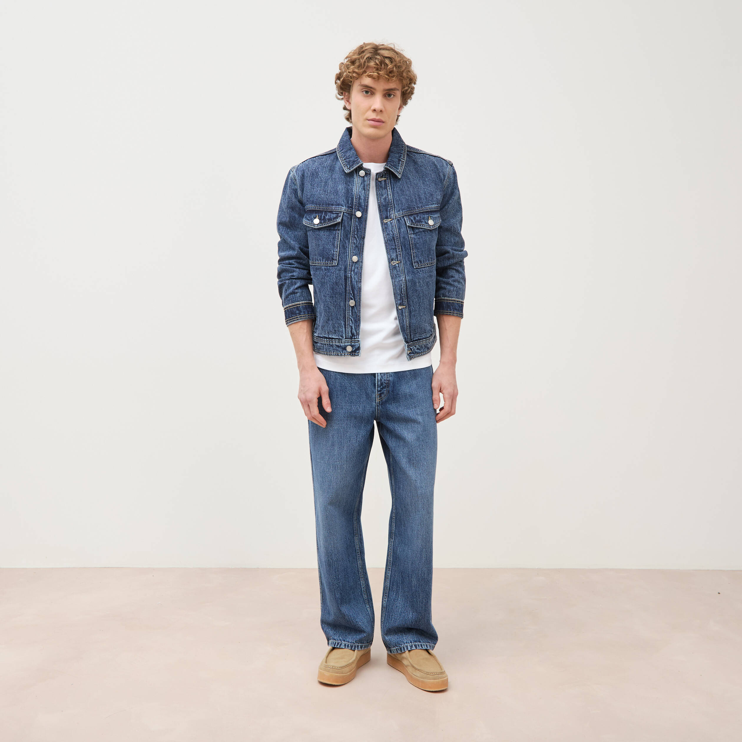 Jeans loose longueur 32 en coton denim stone homme