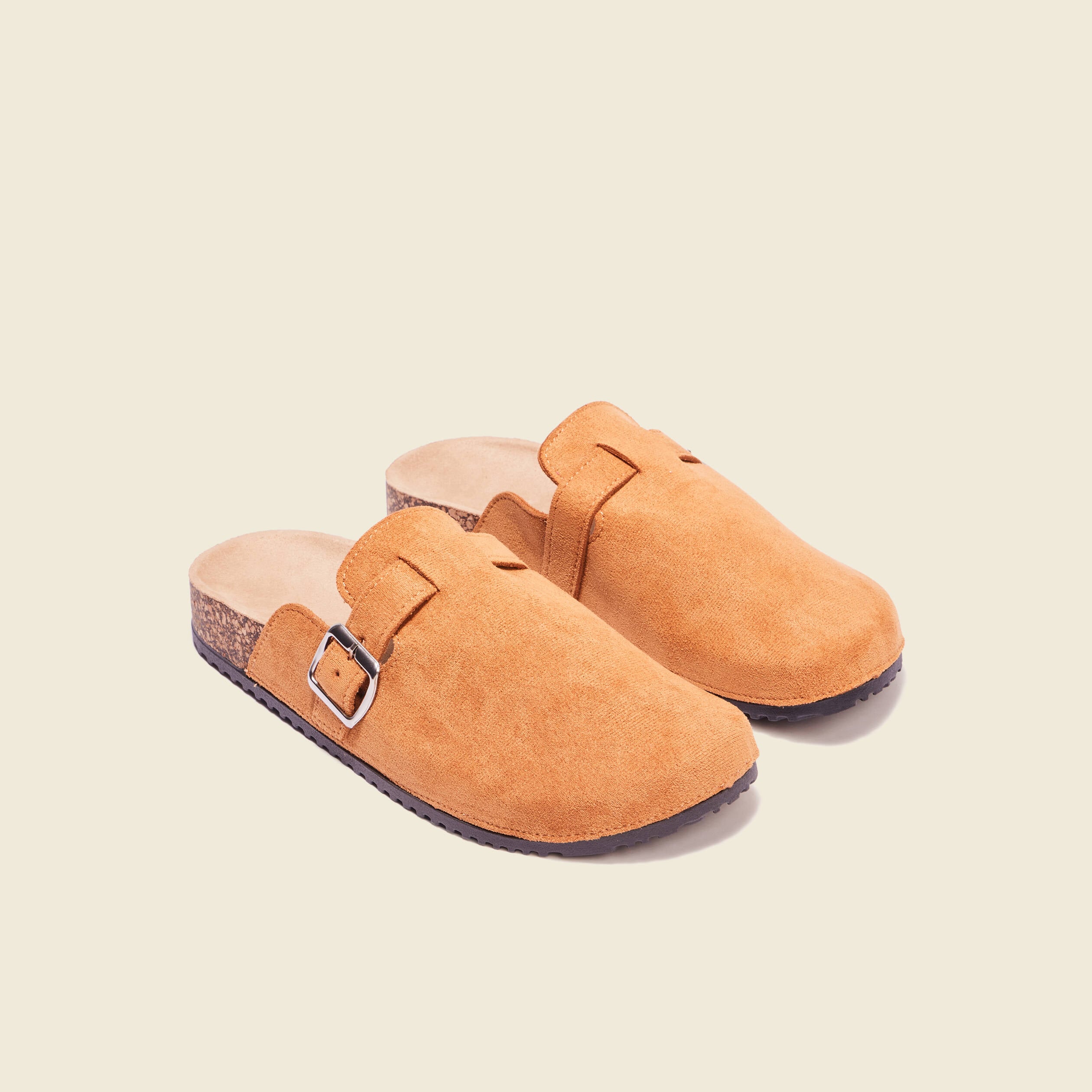 Mules plates su&eacute;dine camel femme