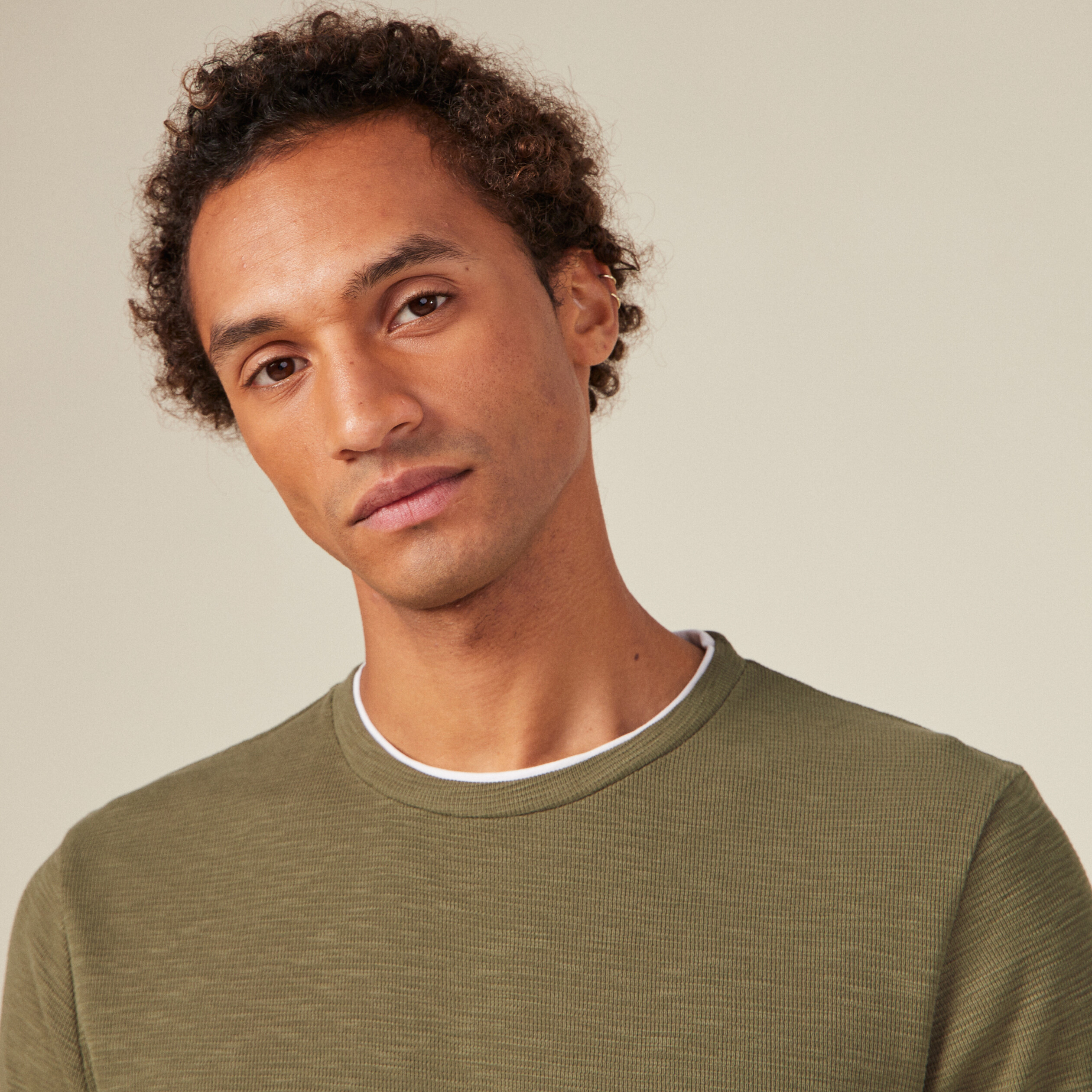 T-shirt manches longues vert kaki homme