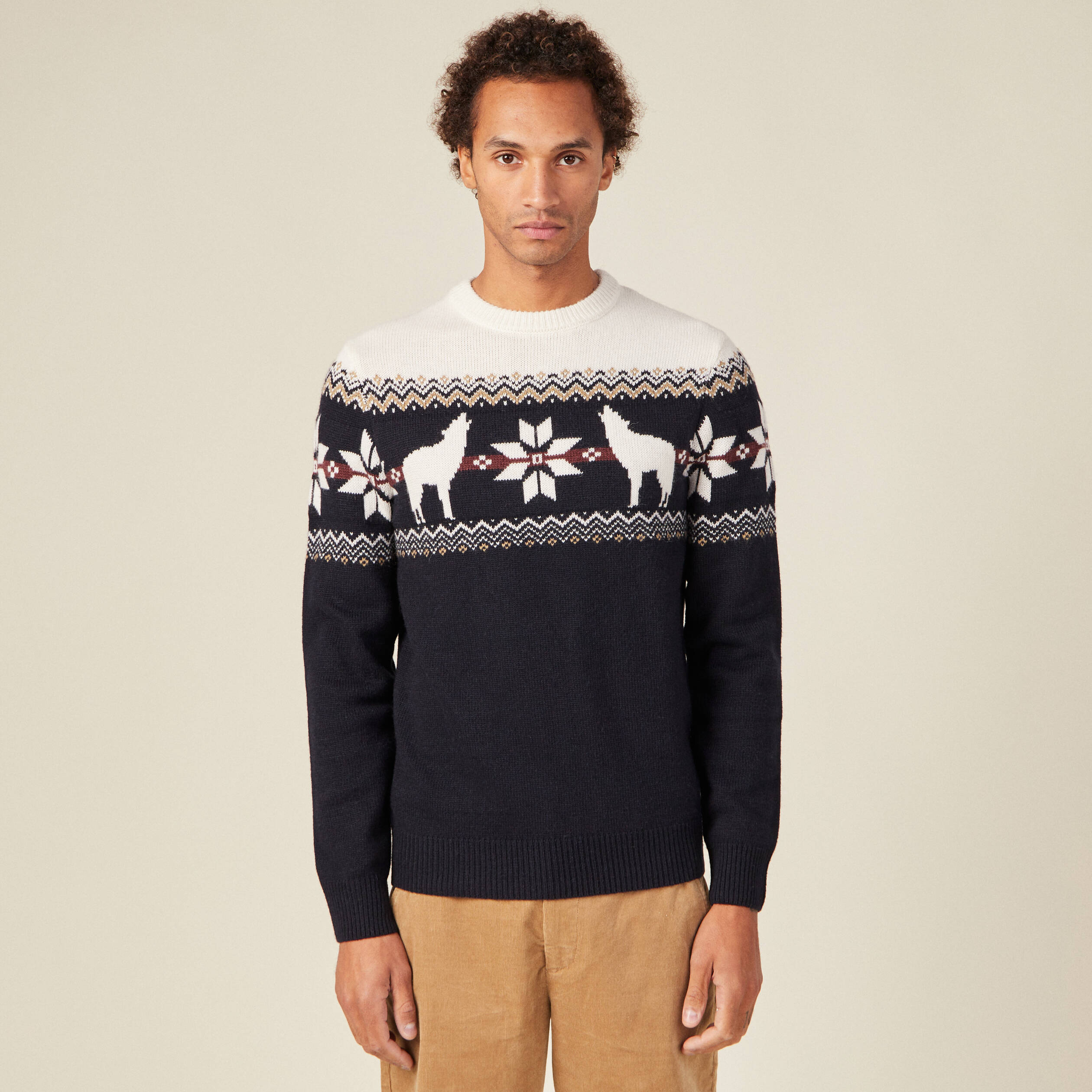 Pull manches longues bleu marine homme