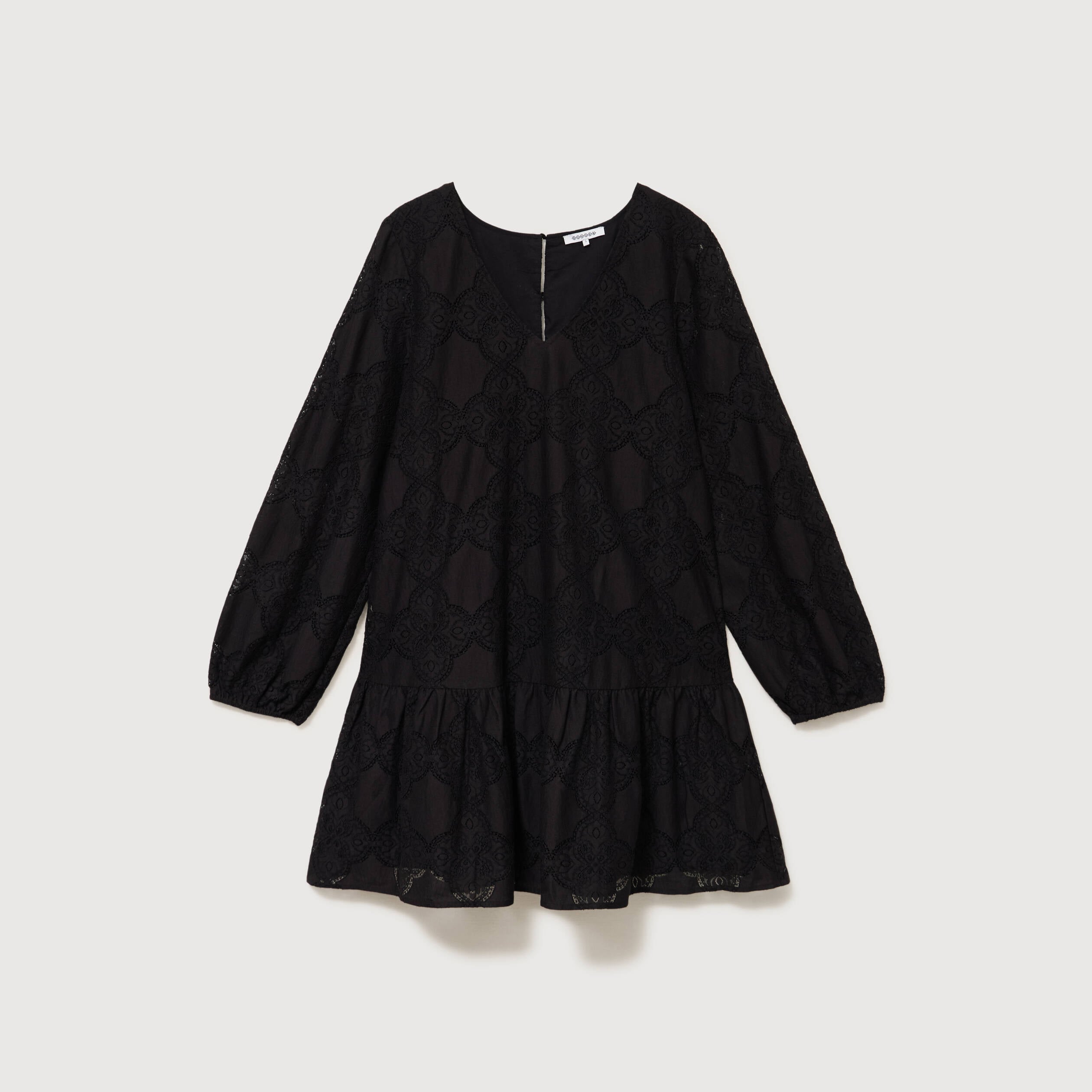 Robe dentelle manches longues doubl&eacute;e noir femme