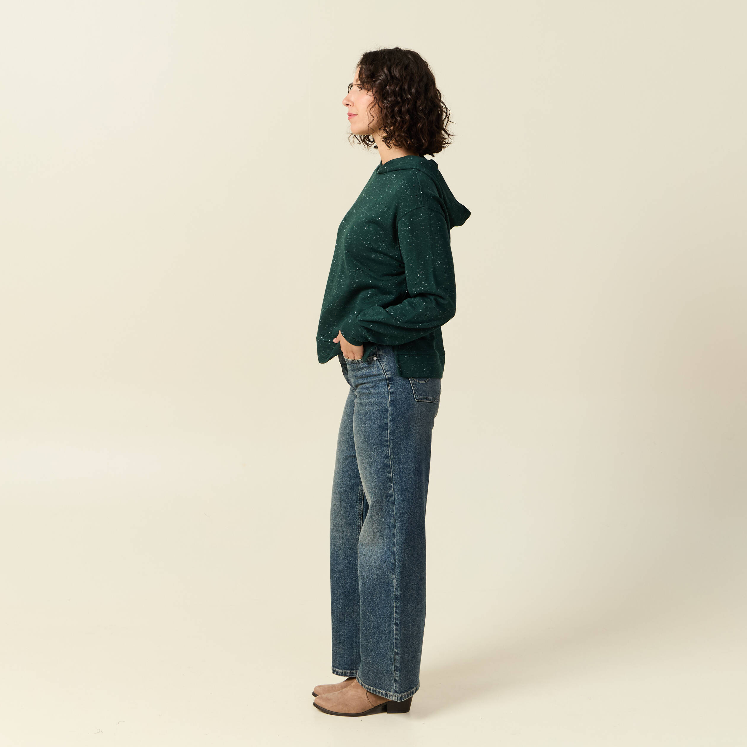 Sweat &agrave; capuche manches longues vert fonc&eacute; femme