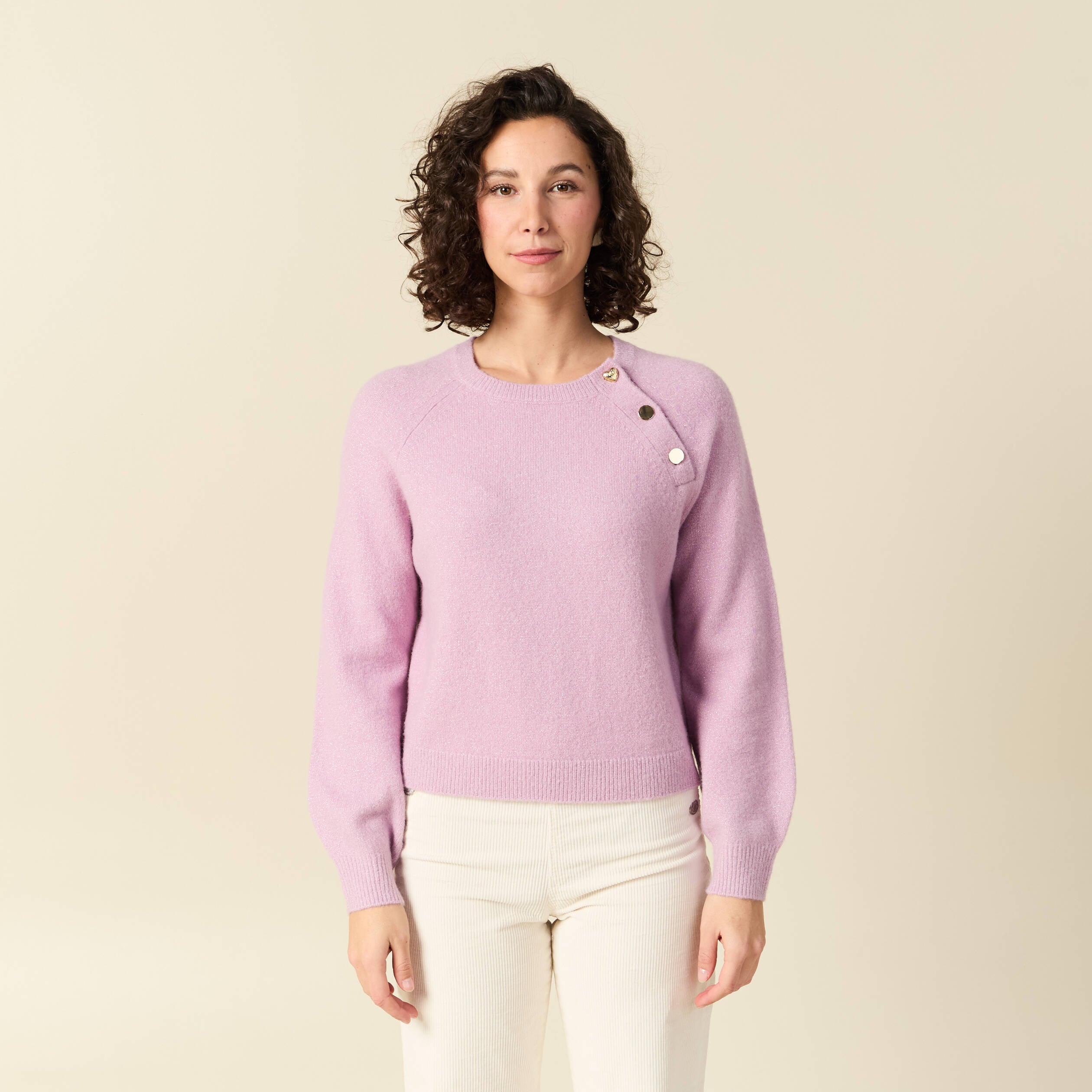 Pull manches longues col rond mauve femme