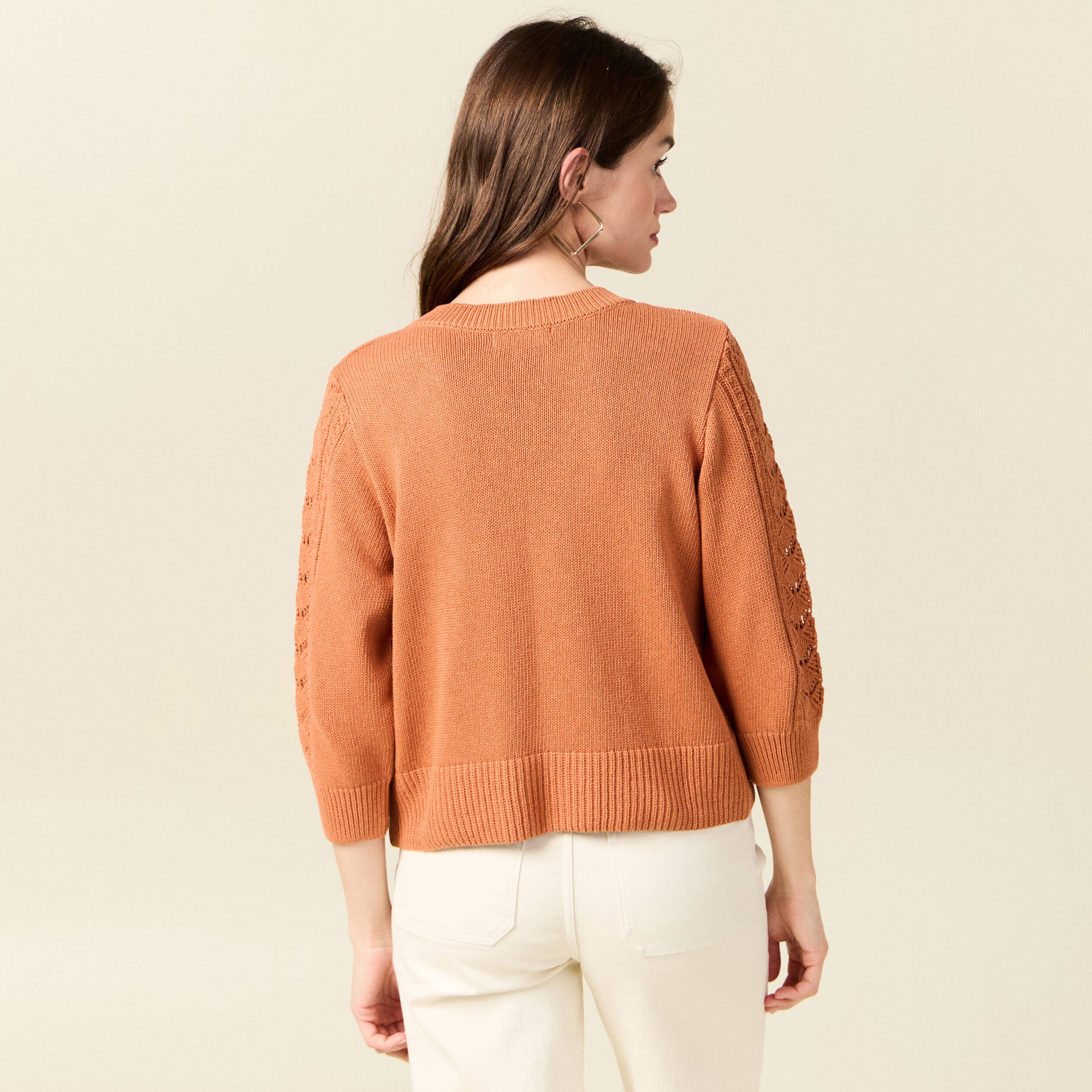 Kimono ajour&eacute; col v manches 3/4 rouge fonc&eacute; femme