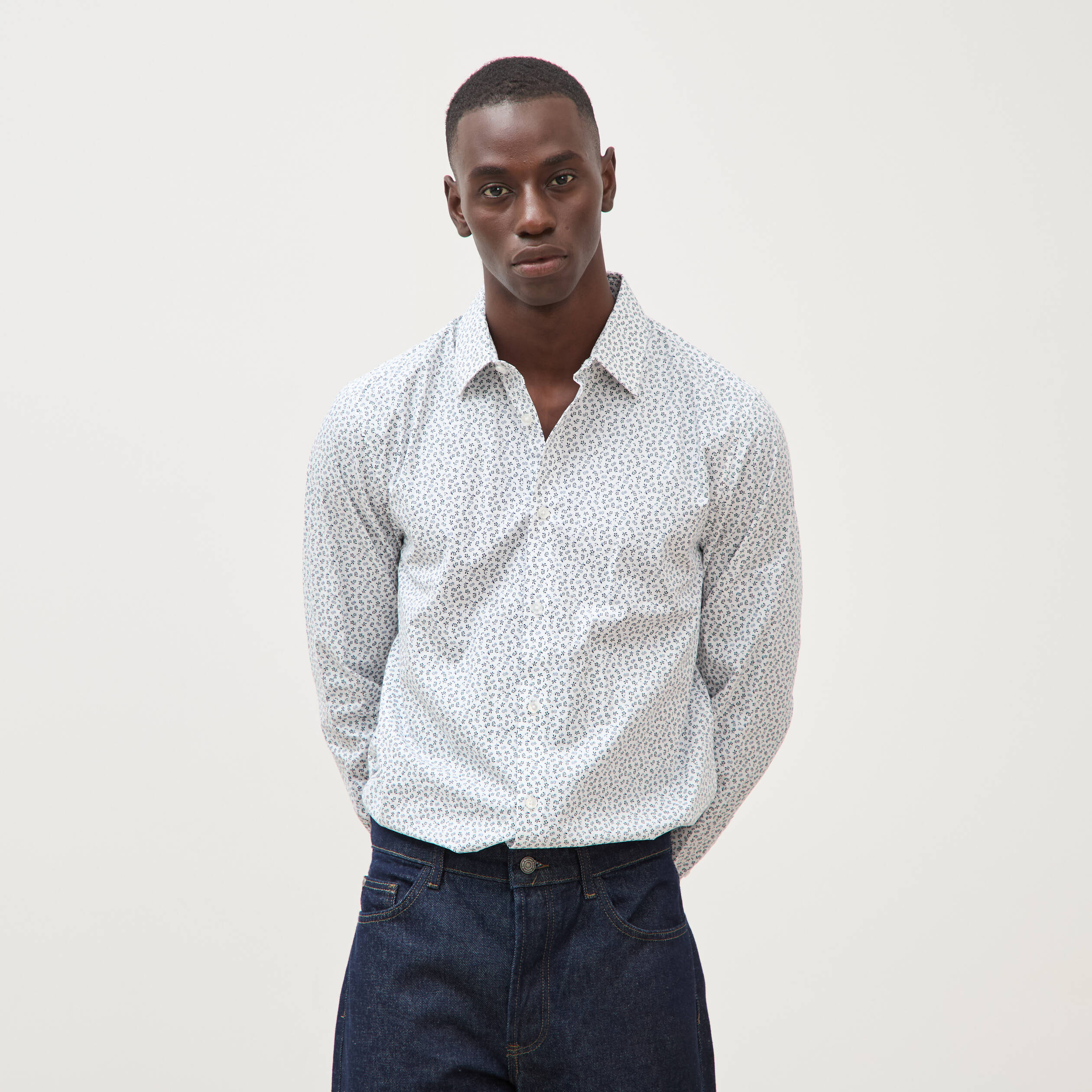 Chemise en coton manches longues blanc homme