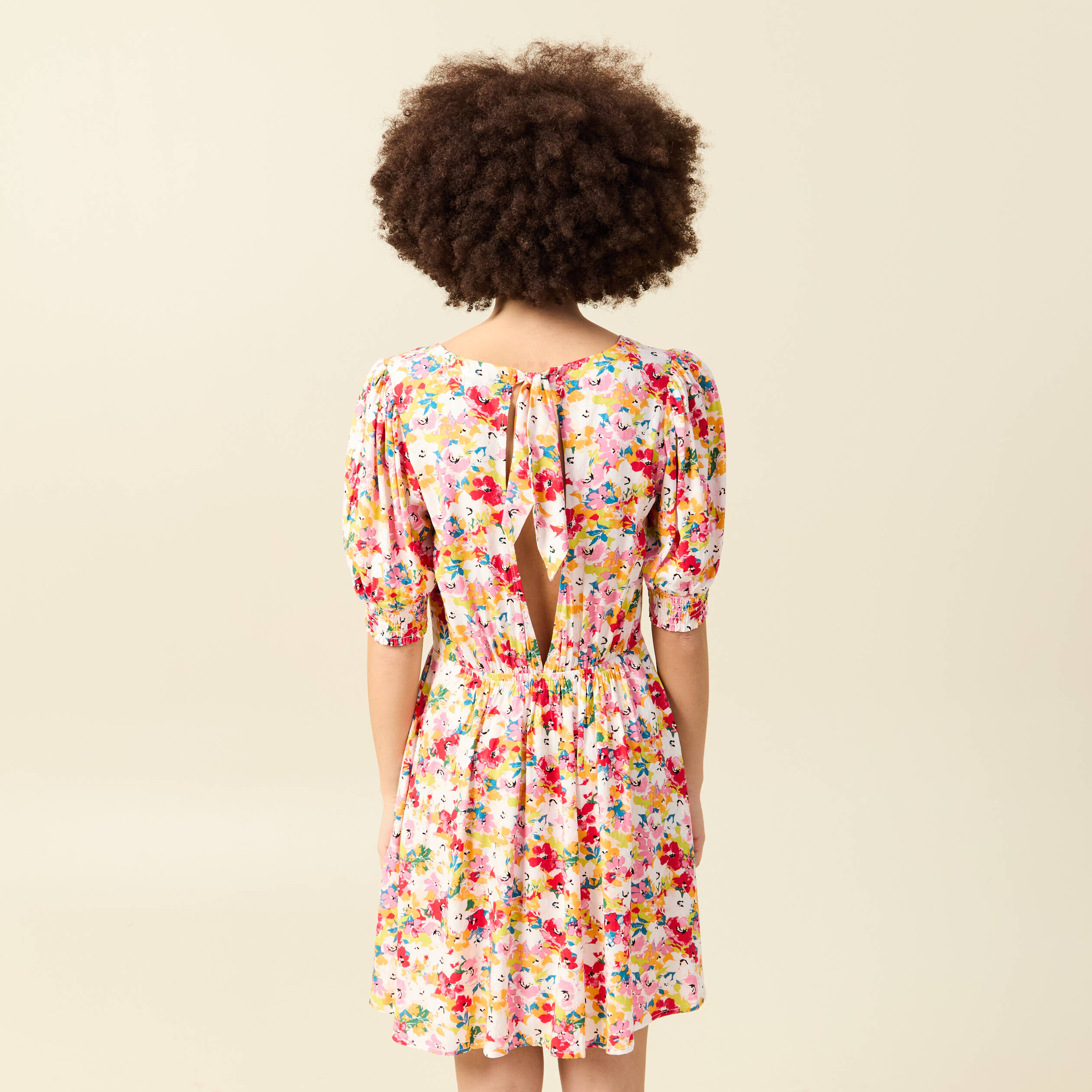 Robe fluide col v manches courtes rose framboise femme
