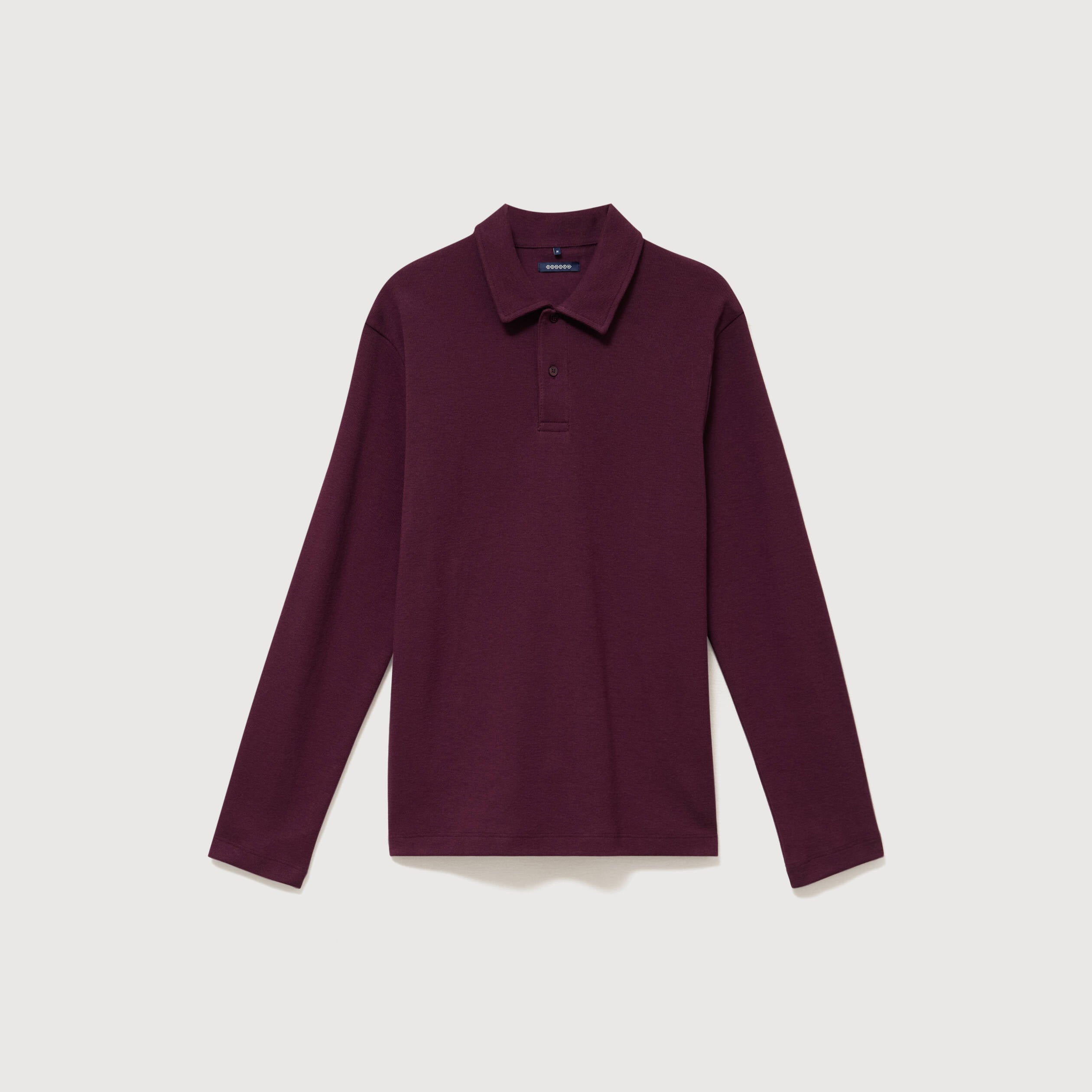 Polo droit manches longues en coton prune homme