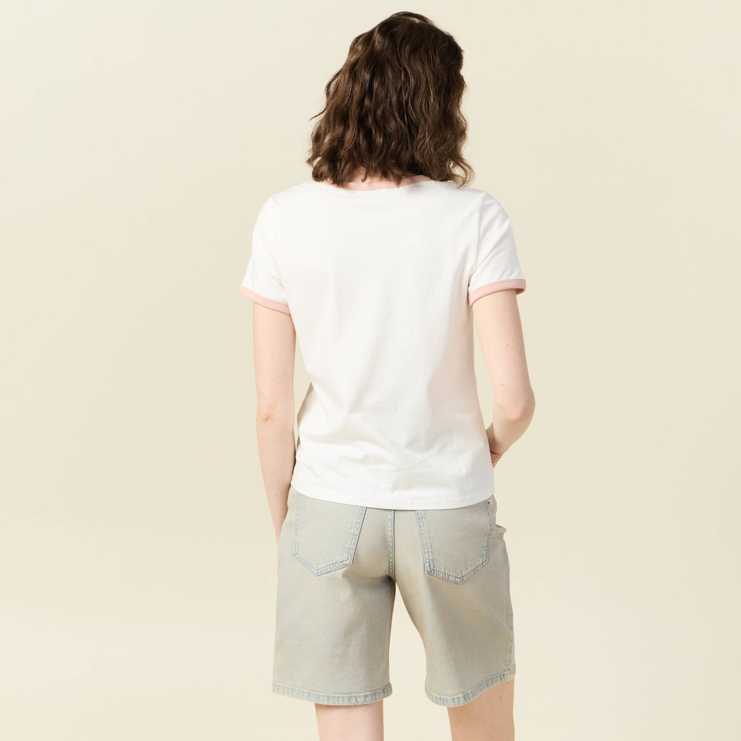 T-shirt manches courtes ivoire femme