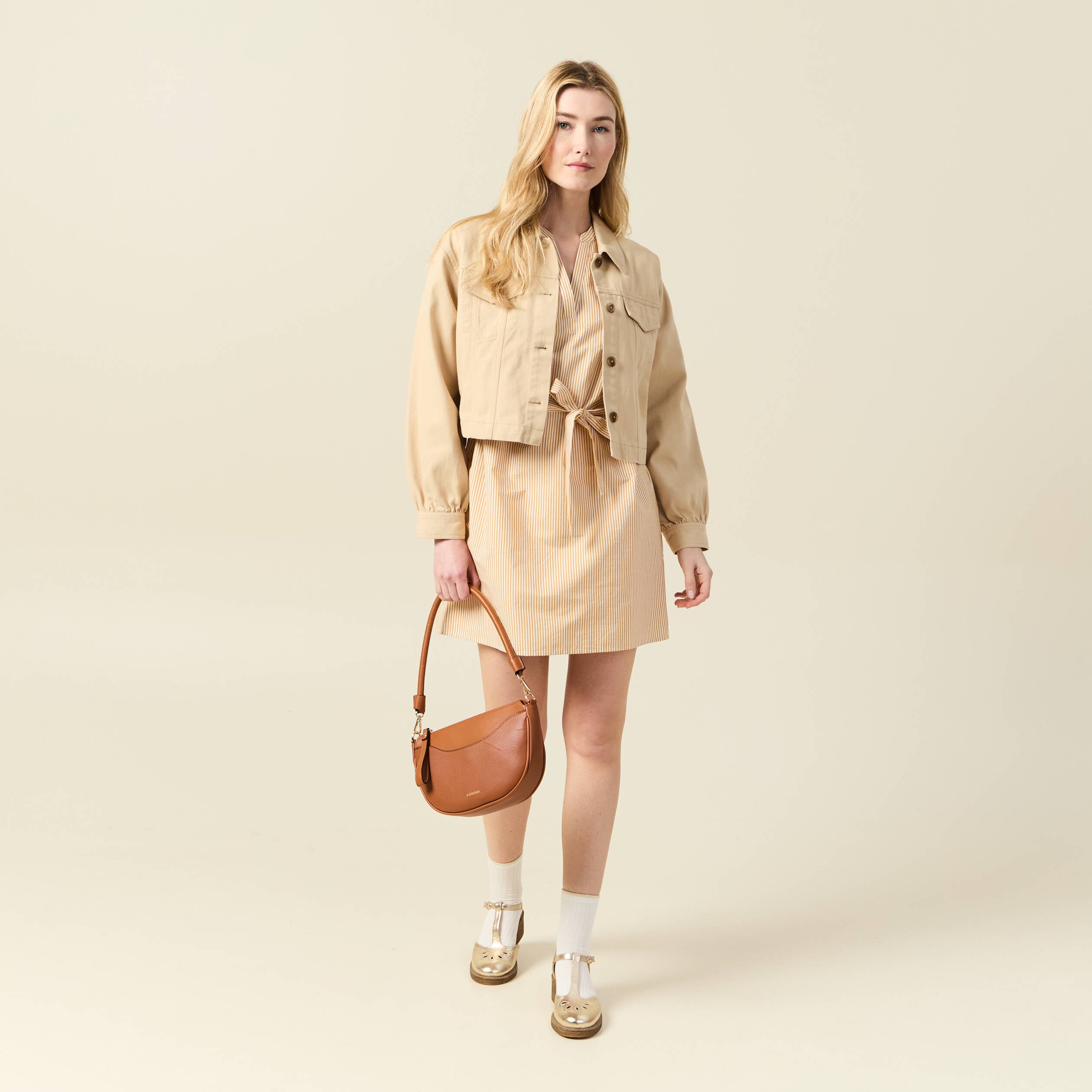 Robe droite ceintur&eacute;e jaune femme