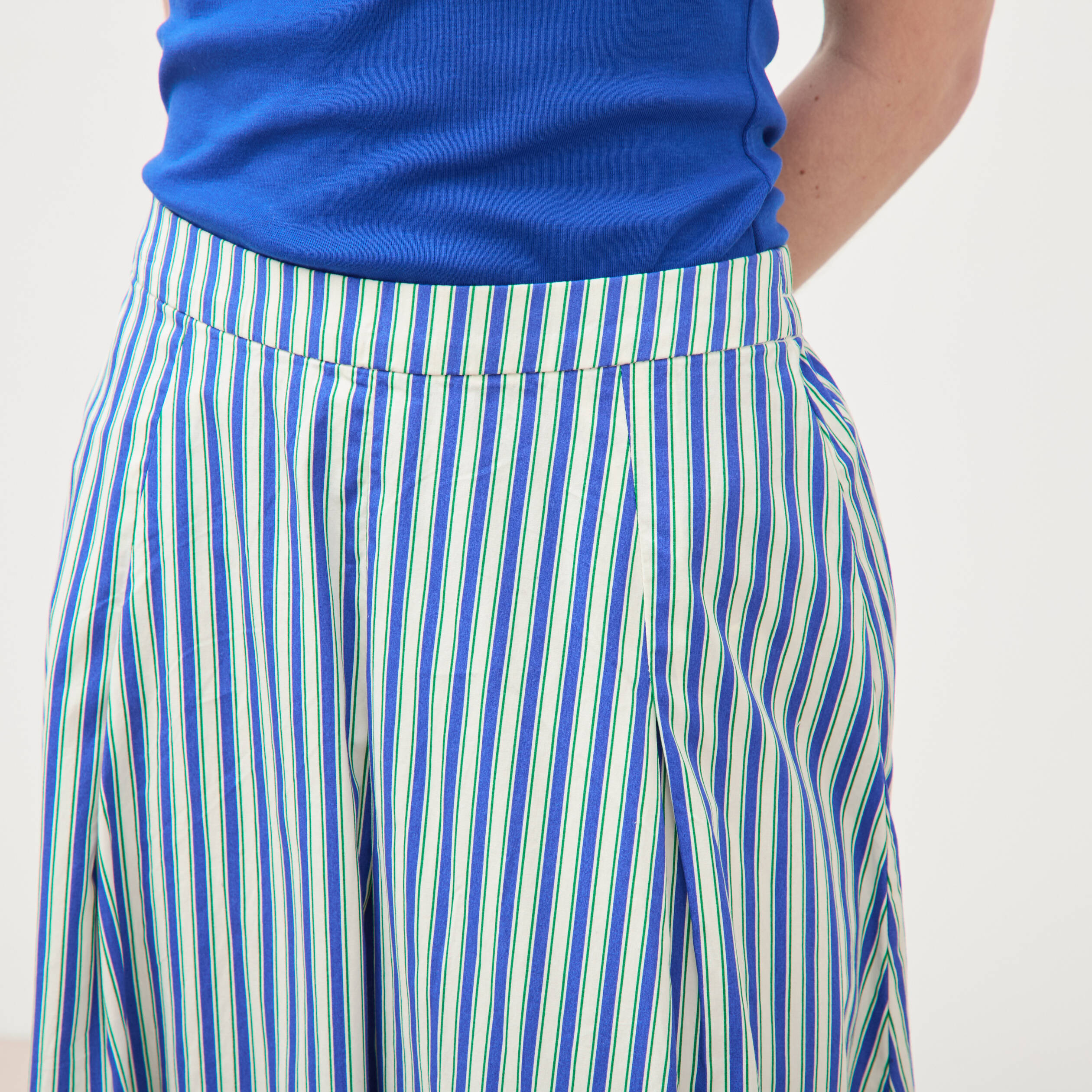 Jupe longue &eacute;vas&eacute;e en coton ray&eacute; bleu femme