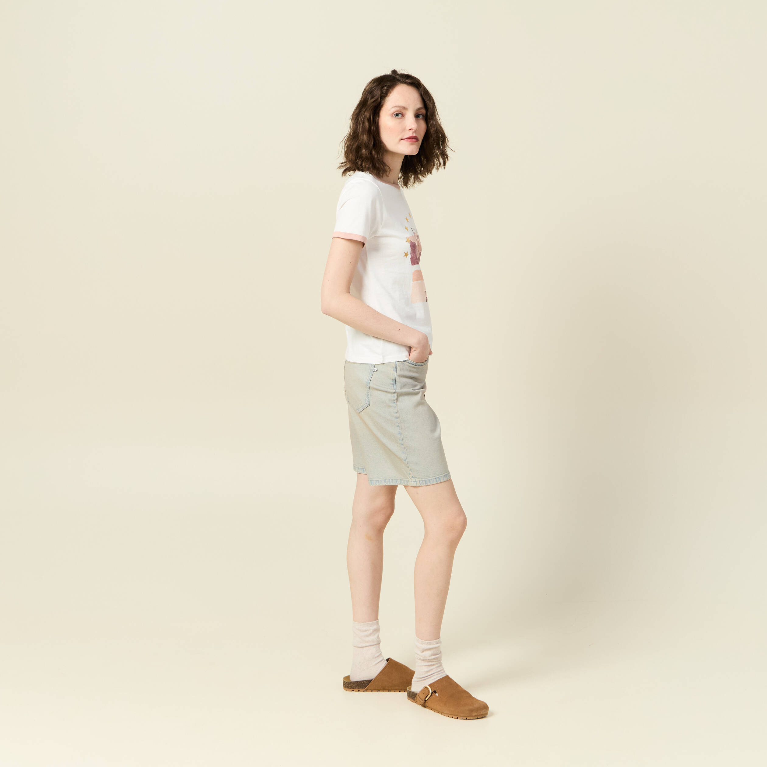T-shirt manches courtes ivoire femme