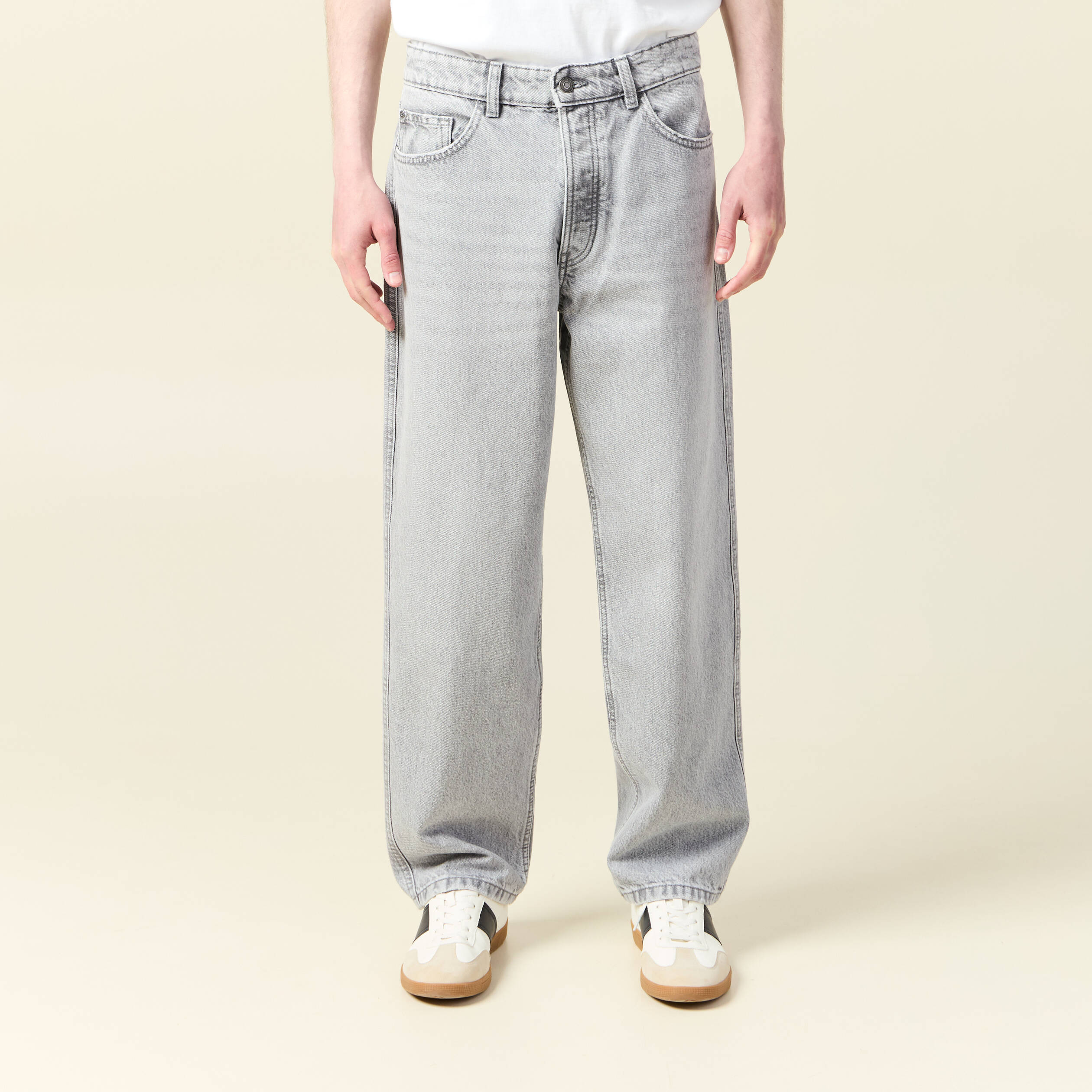 Jeans large relaxed denim snow gris homme