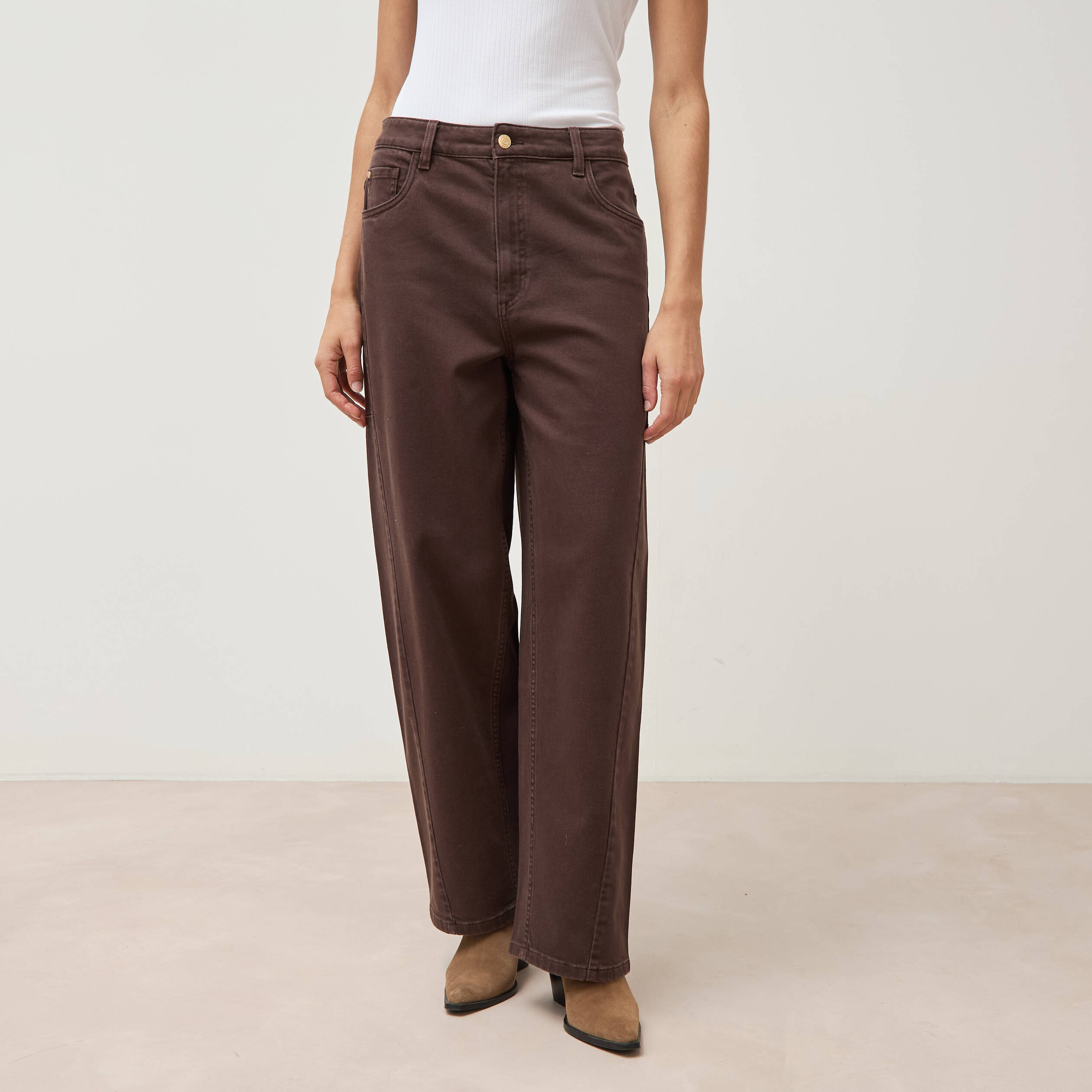 Jeans ample taille standard marron femme