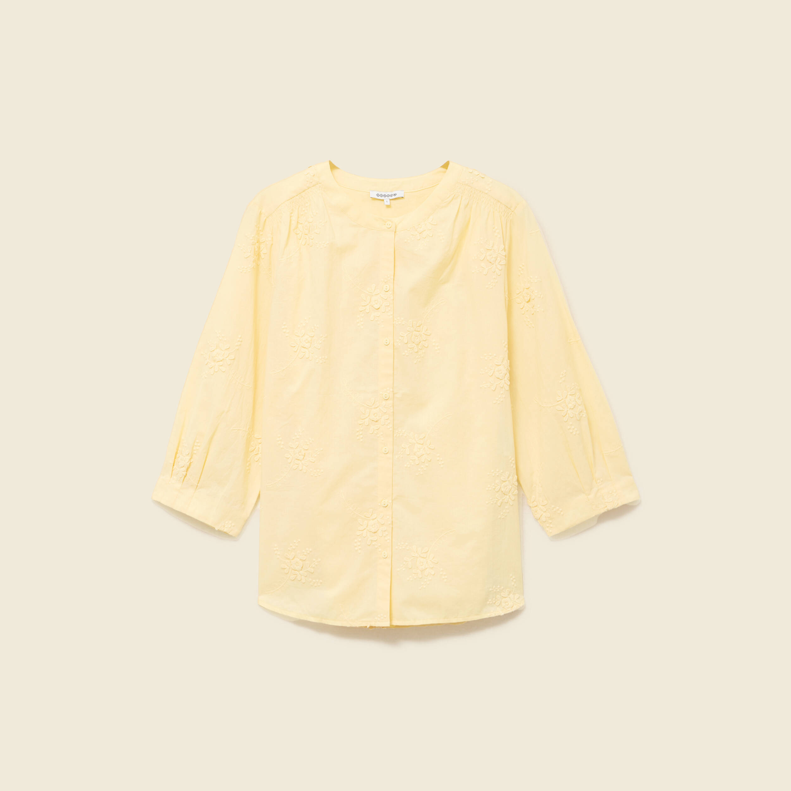 Chemise en coton manches 3/4 jaune clair femme