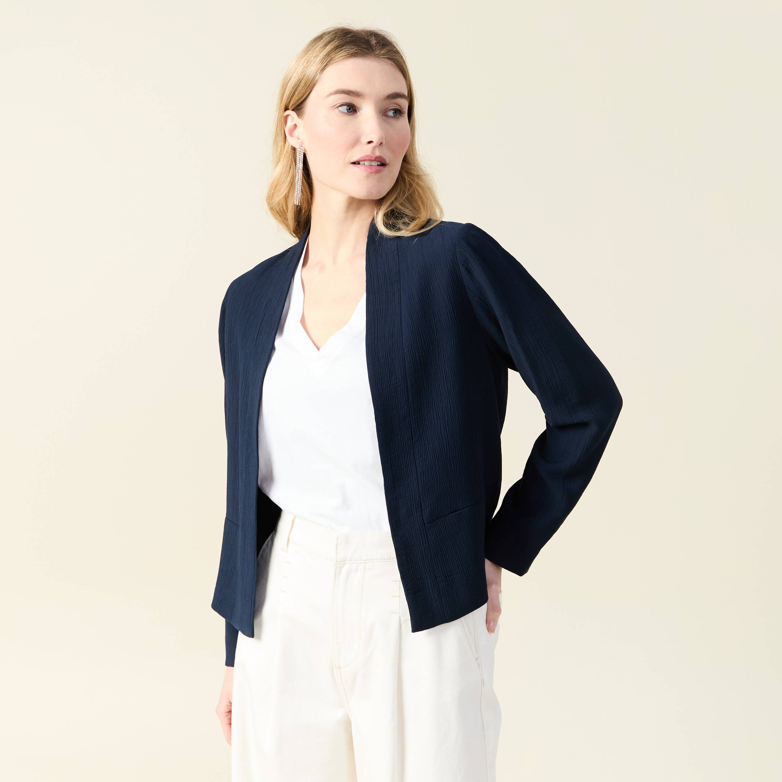 Veste esprit blazer fluide bleu marine femme