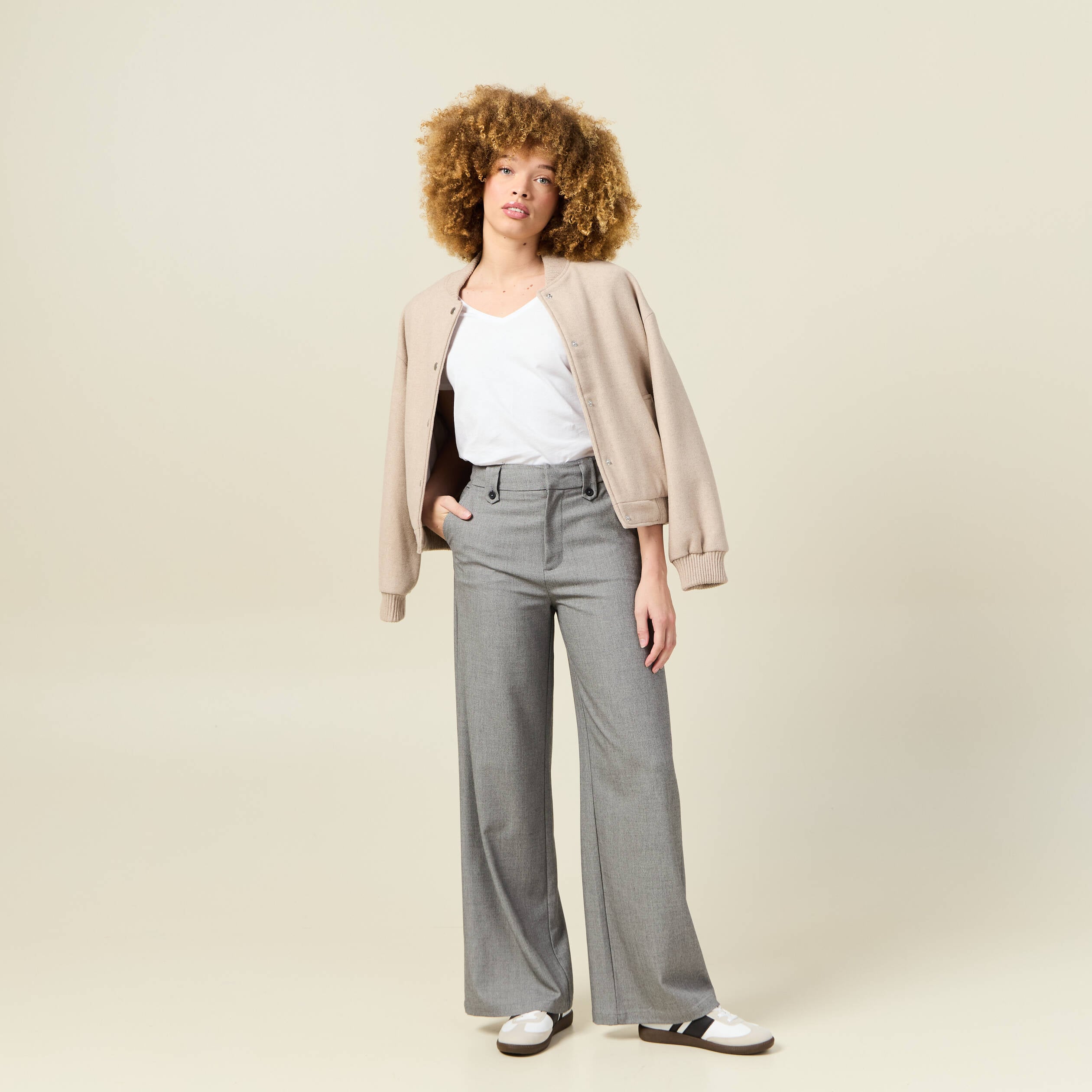 Pantalon large fluide gris femme